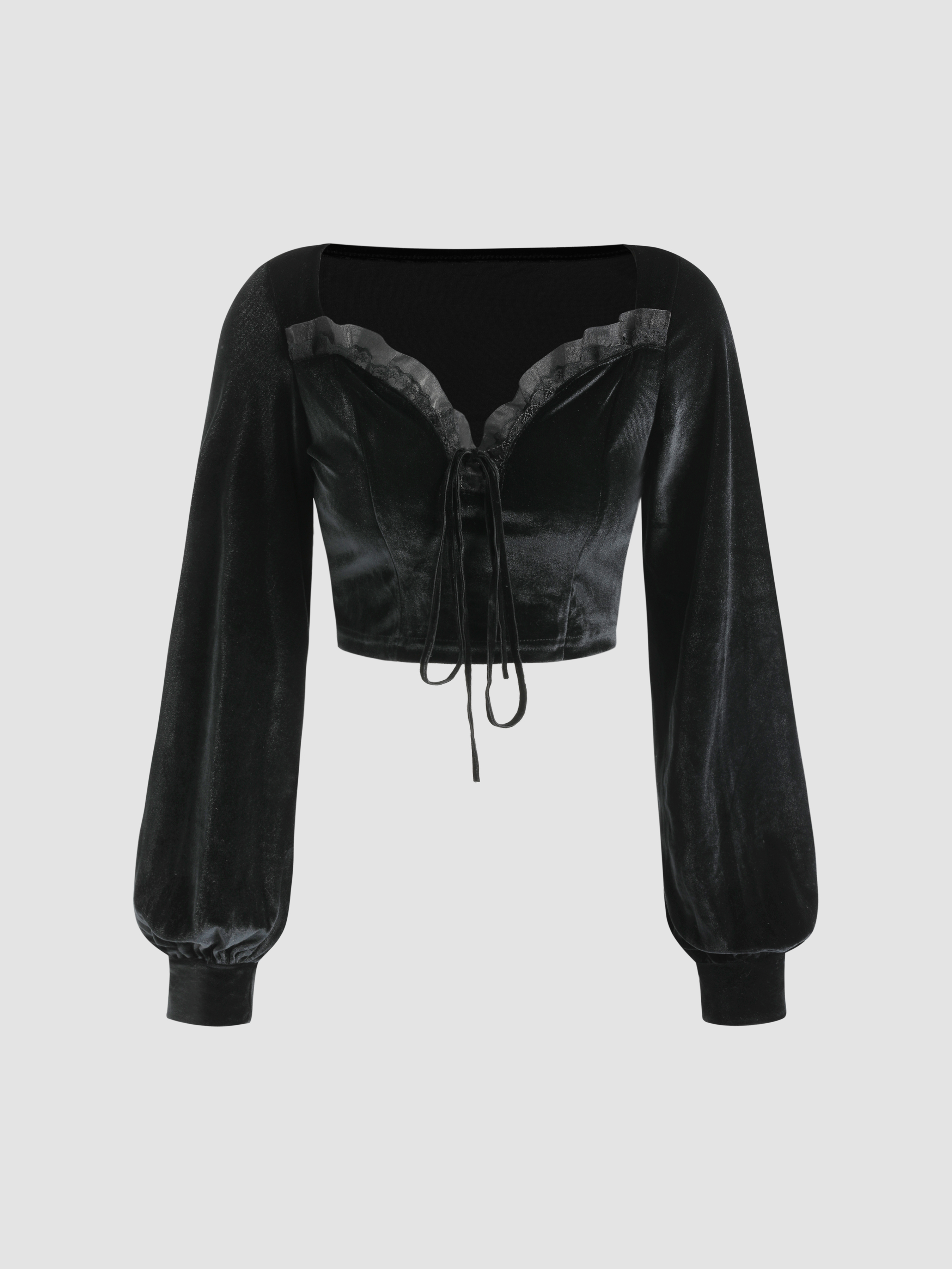 Ruffle Hem Velvet Crop Top