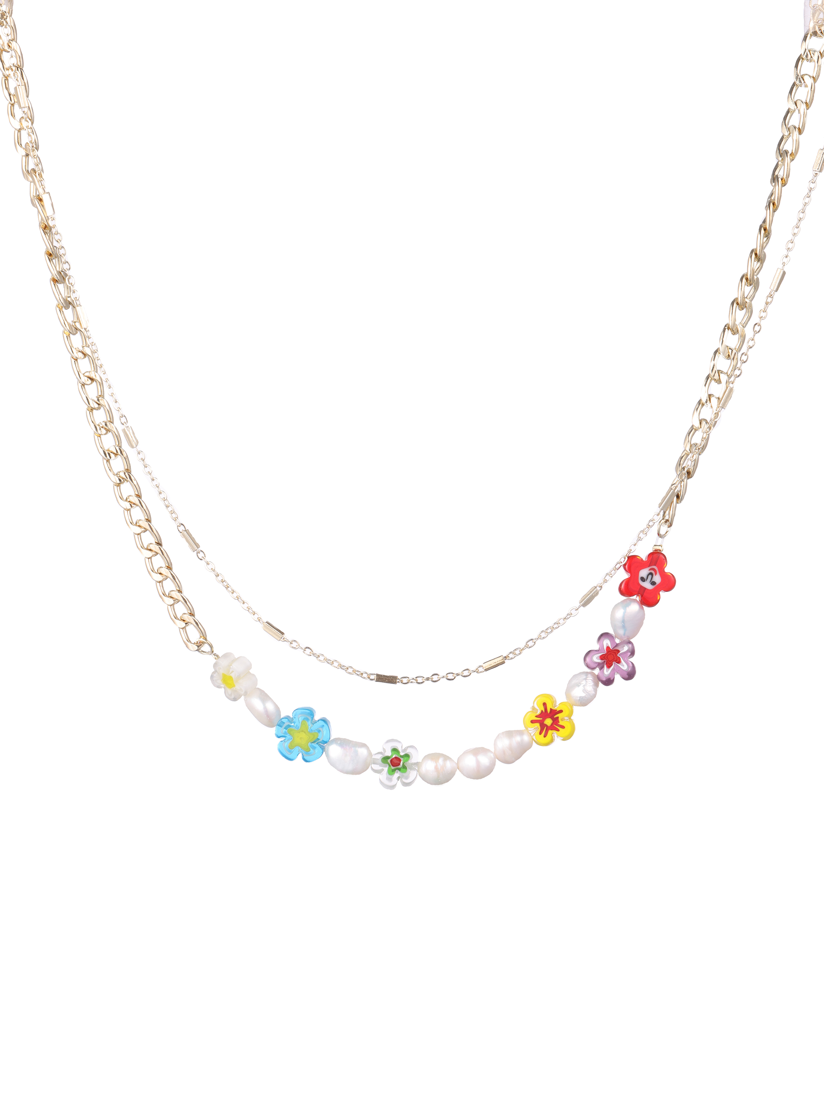 Flowers & Pearl Beaded Layered Necklace Cider