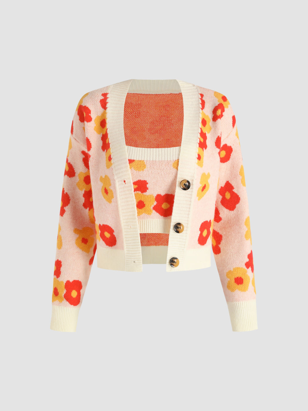 Pink Day Knit Tank Top&Cardigan