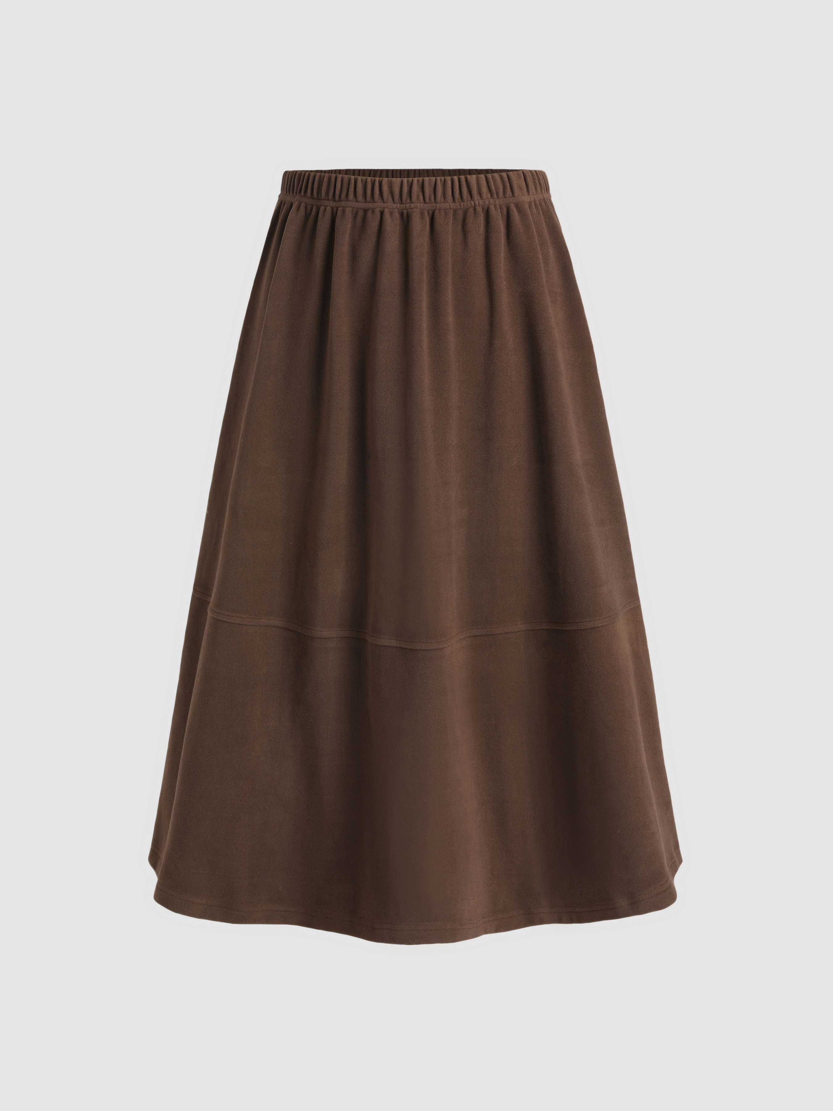 Brown Solid Midi Skirt Cider