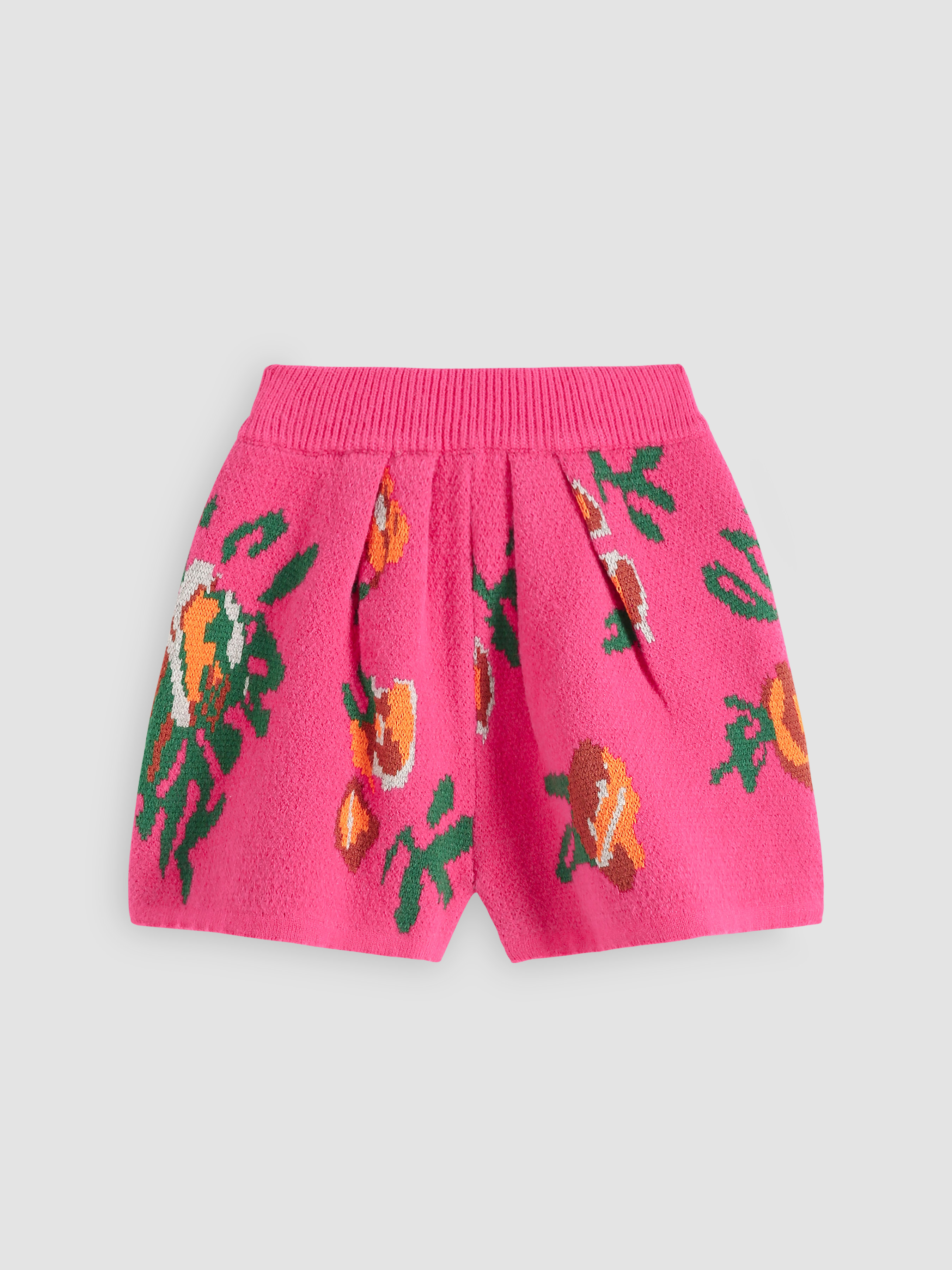 Pink Flower Pattern Knit Shorts Cider