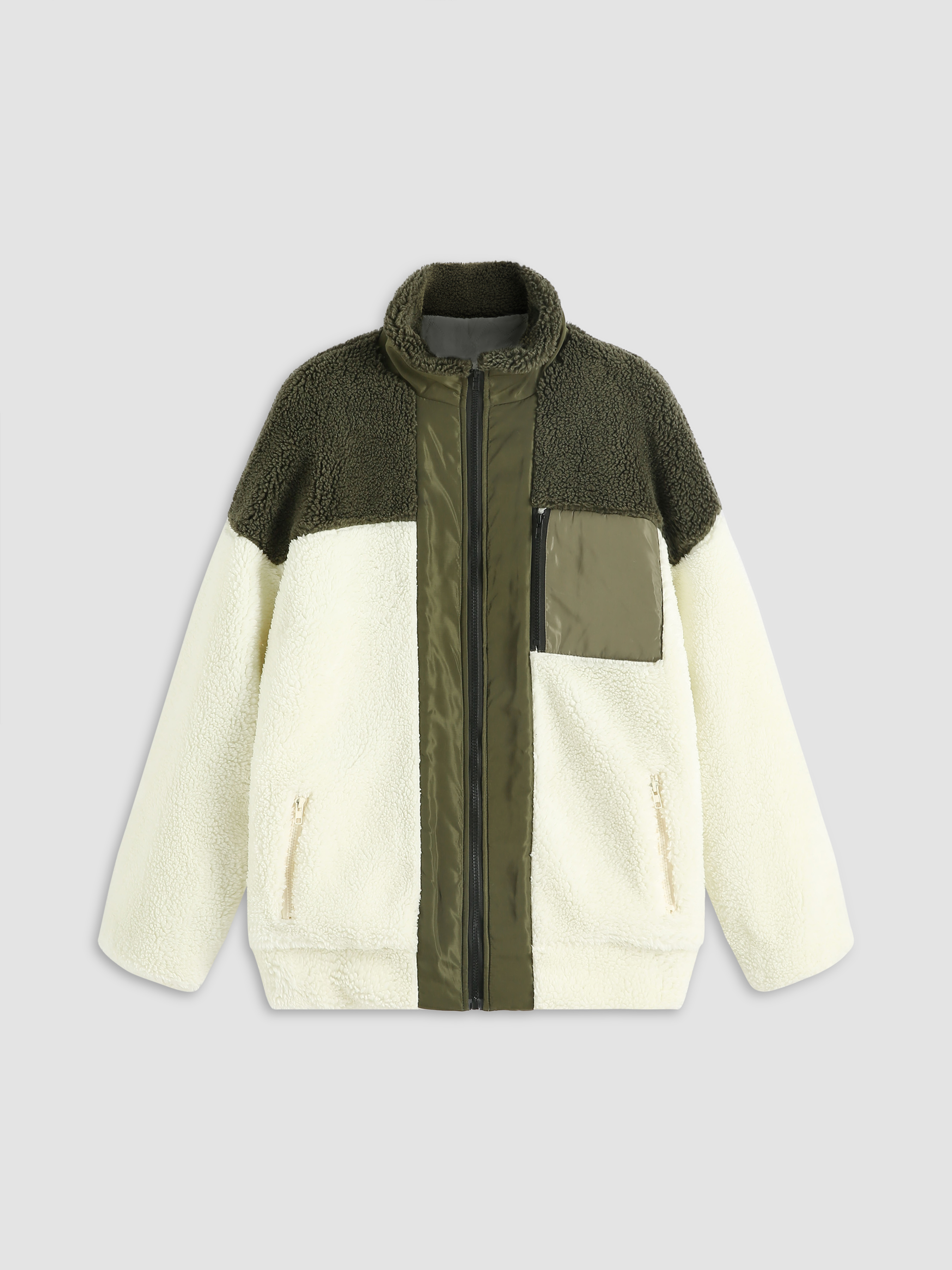 Contrast Color Teddy Coat - Cider