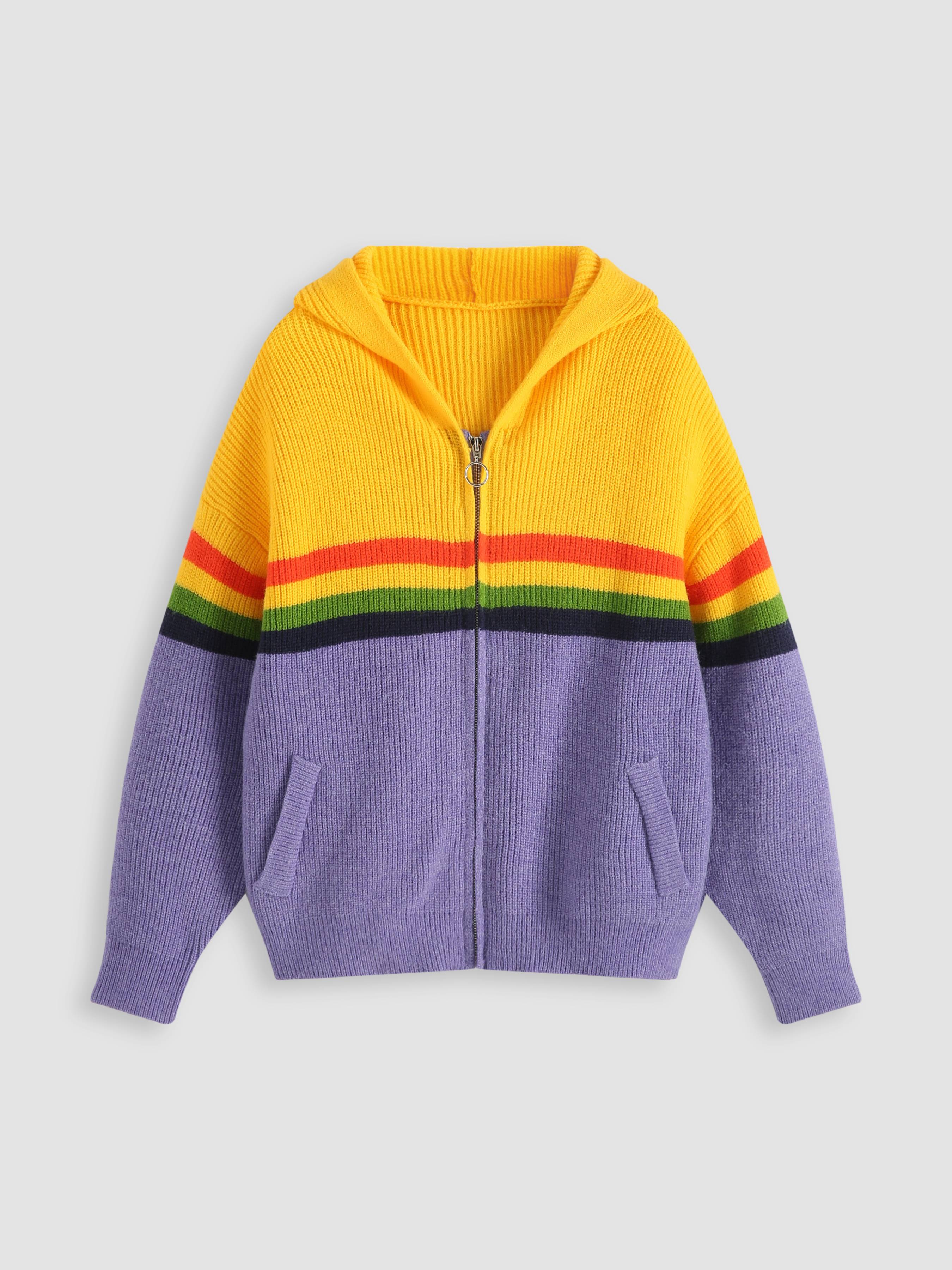 21fw ファッション 多色ストライプジップアップカーディガン