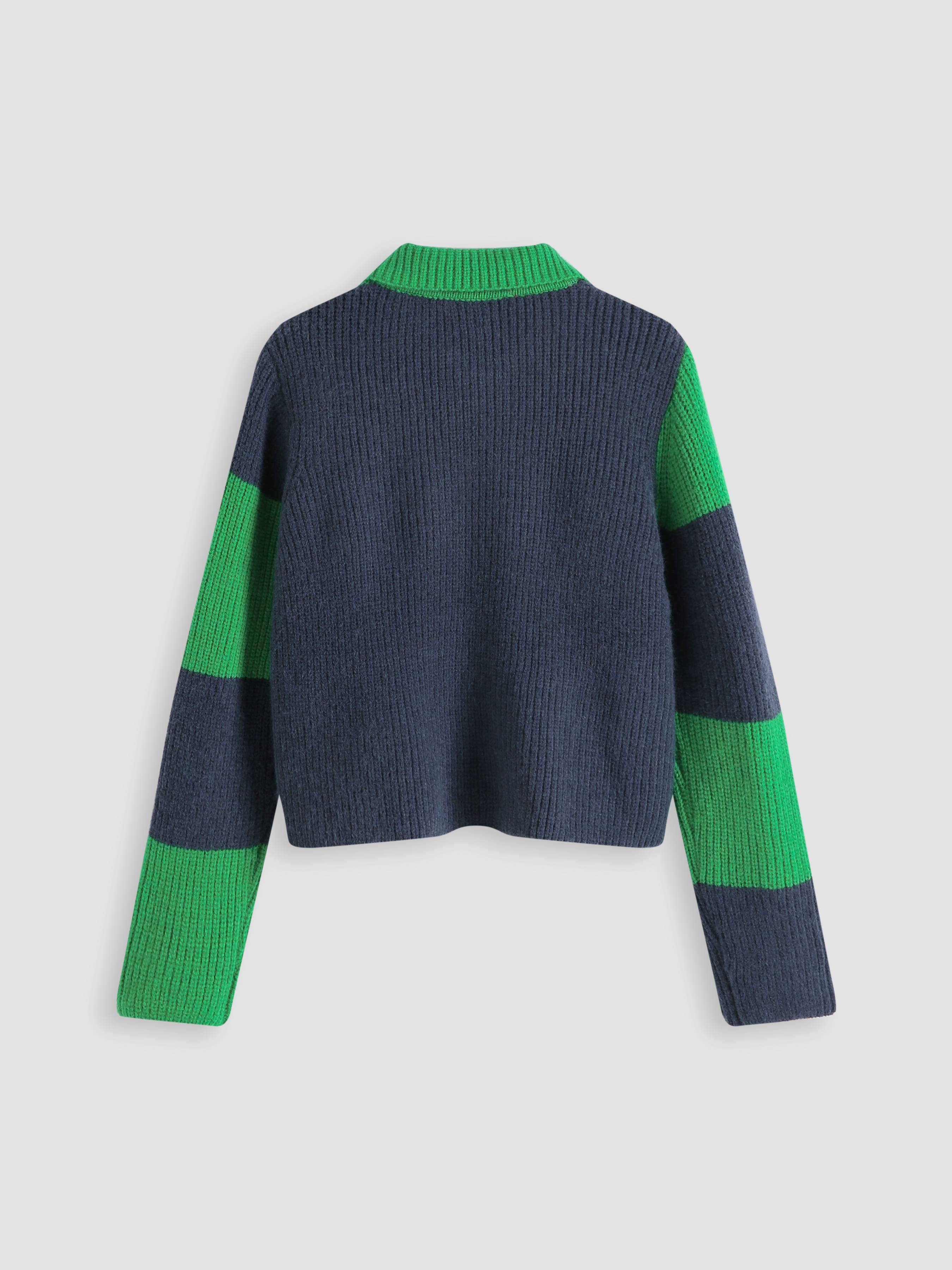 Color Block Zip Up Cardigan For School Daily Casual Date