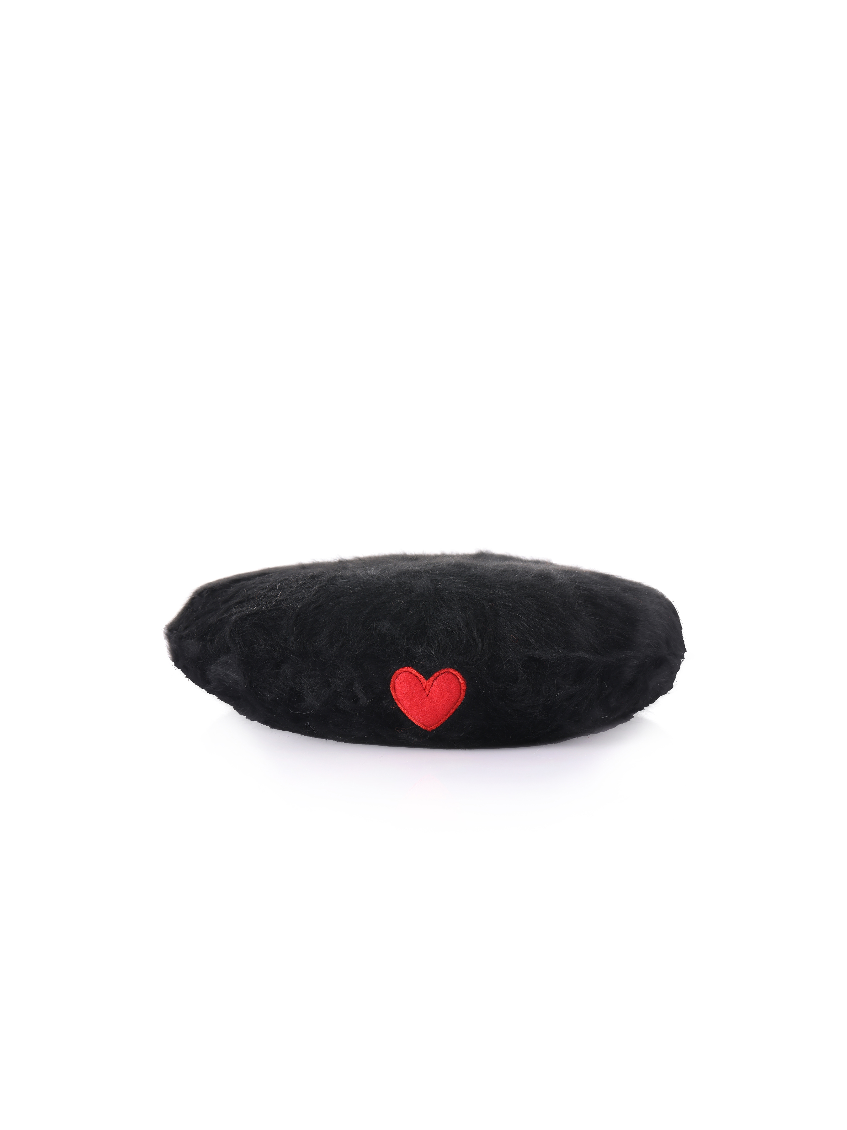 Heart Black Faux Fur Beret - Cider
