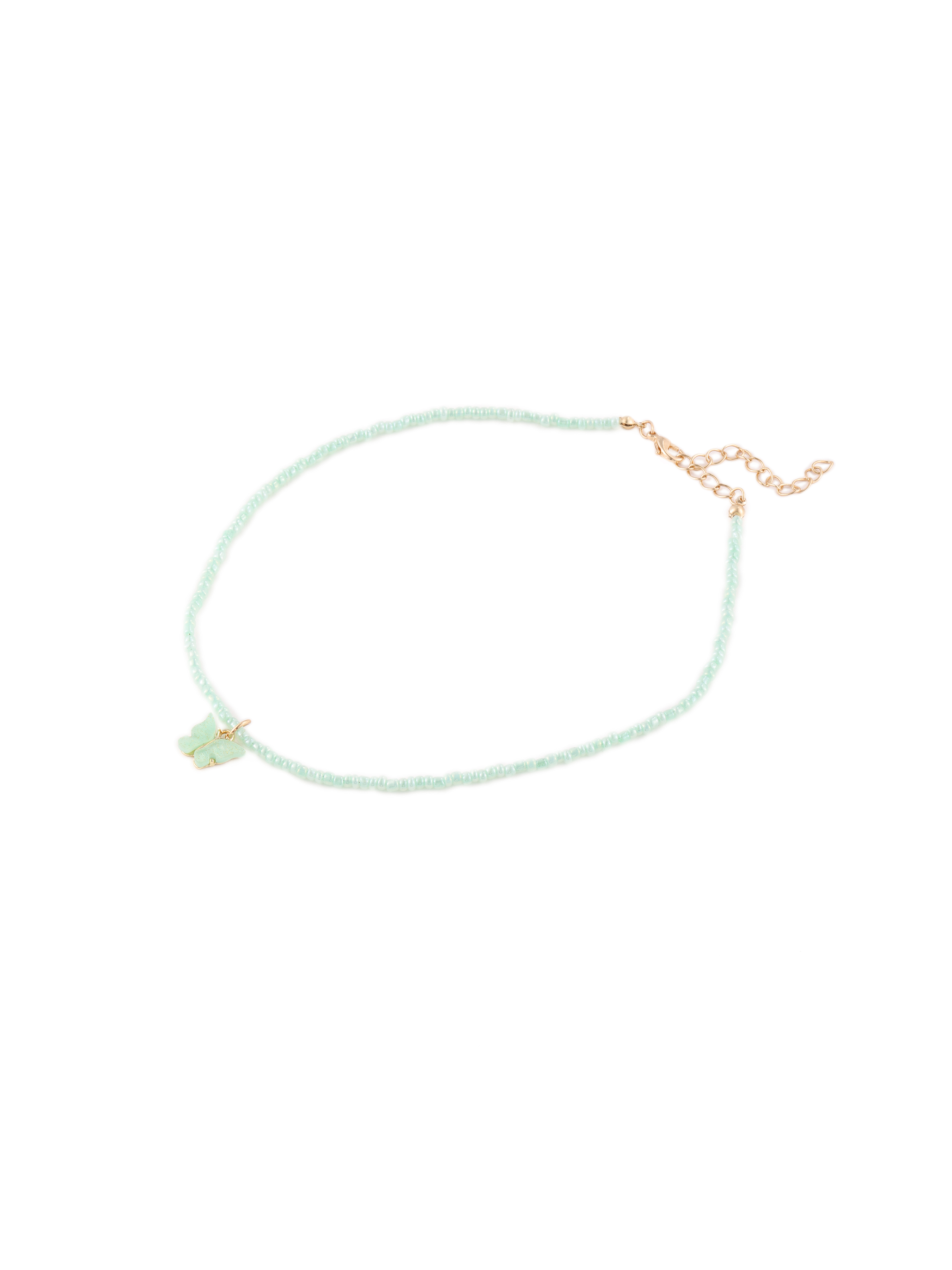 Green Beaded Butterfly Decor Necklace Cider