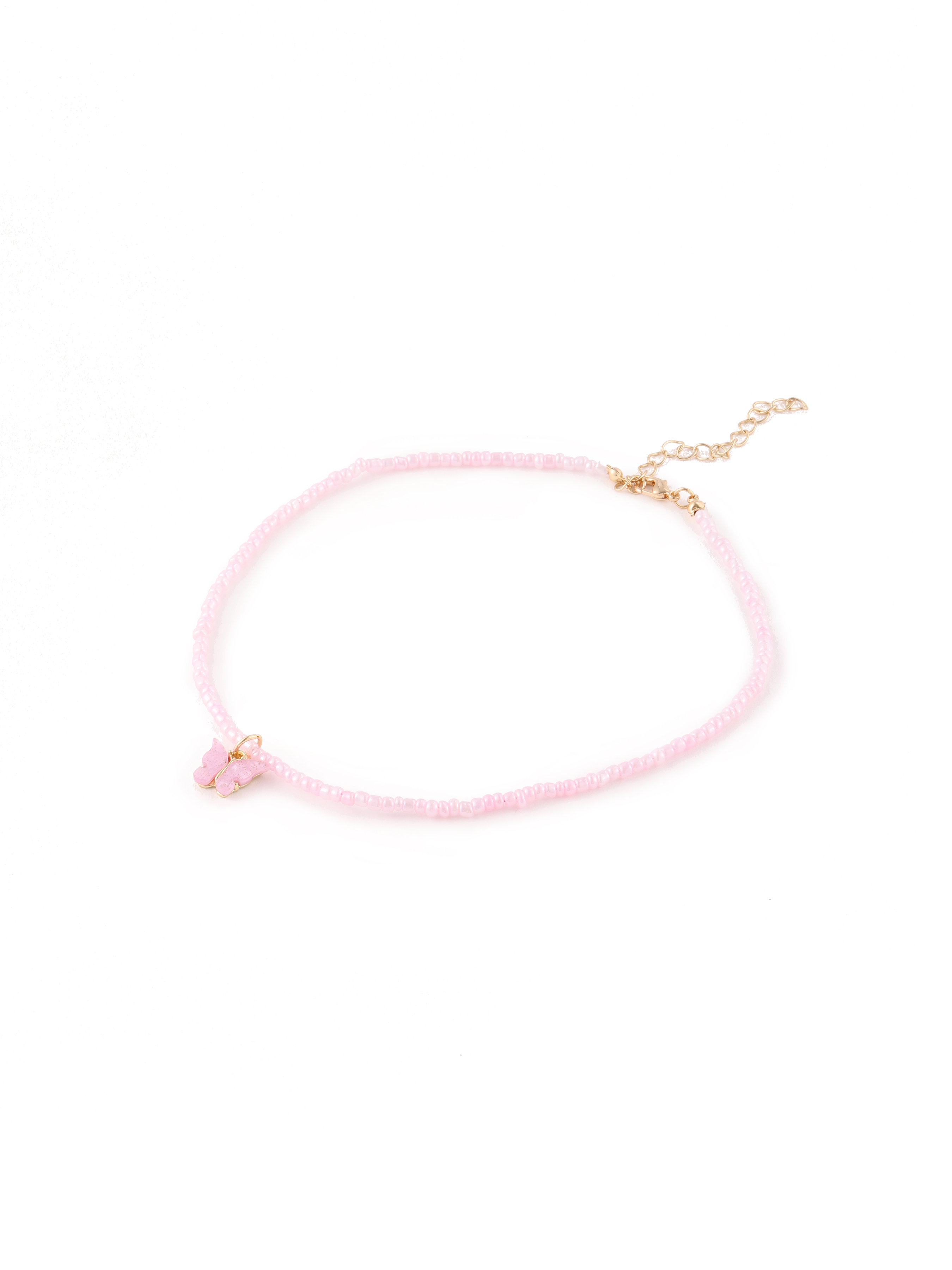 Pink Beaded Butterfly Decor Necklace Cider