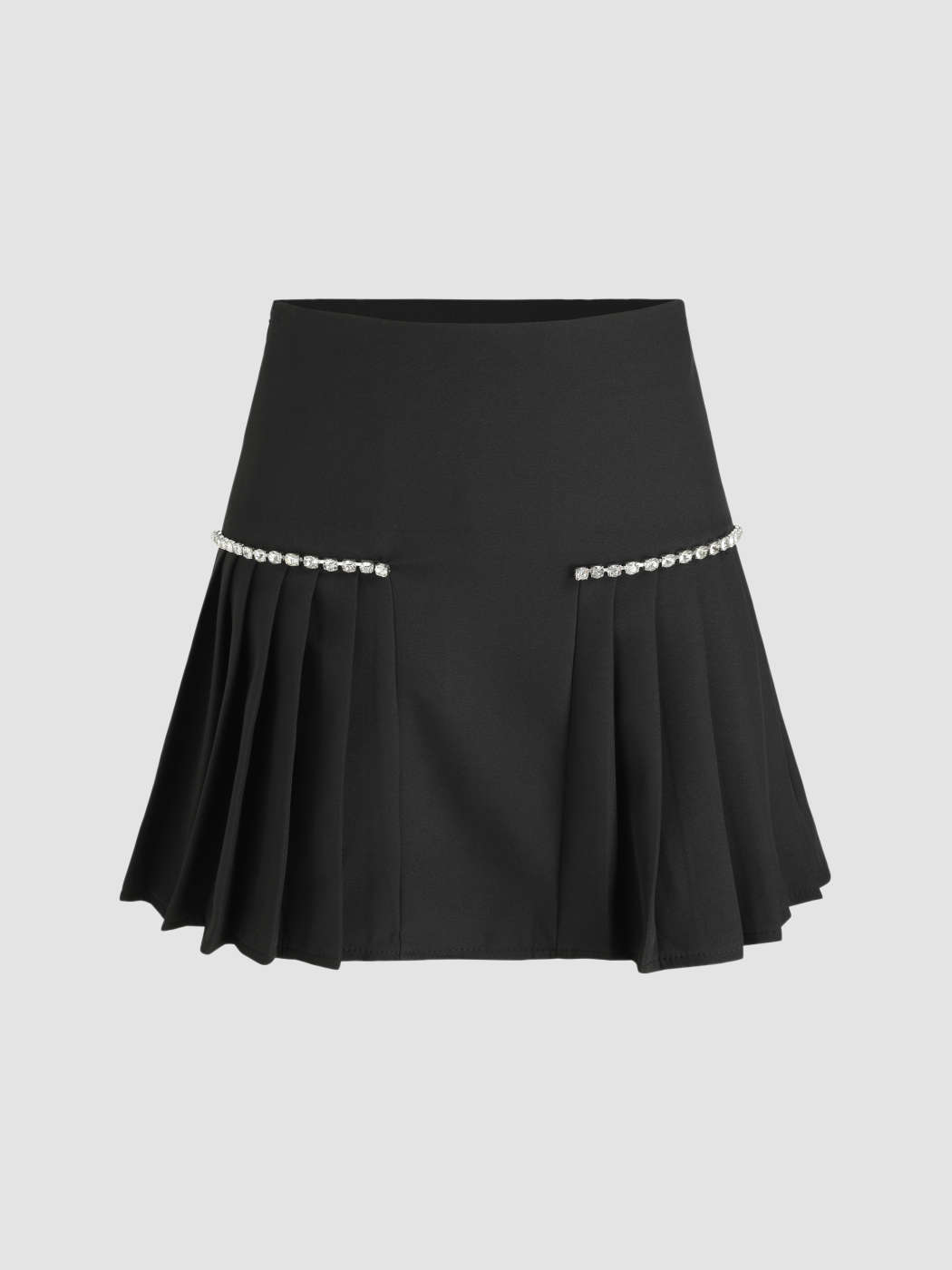 Diamond Detail Pleated Mini Skirt For Daily Casual Party/Clubbing