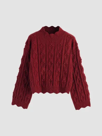Traktor-Textur Hochkragen-Strickpullover