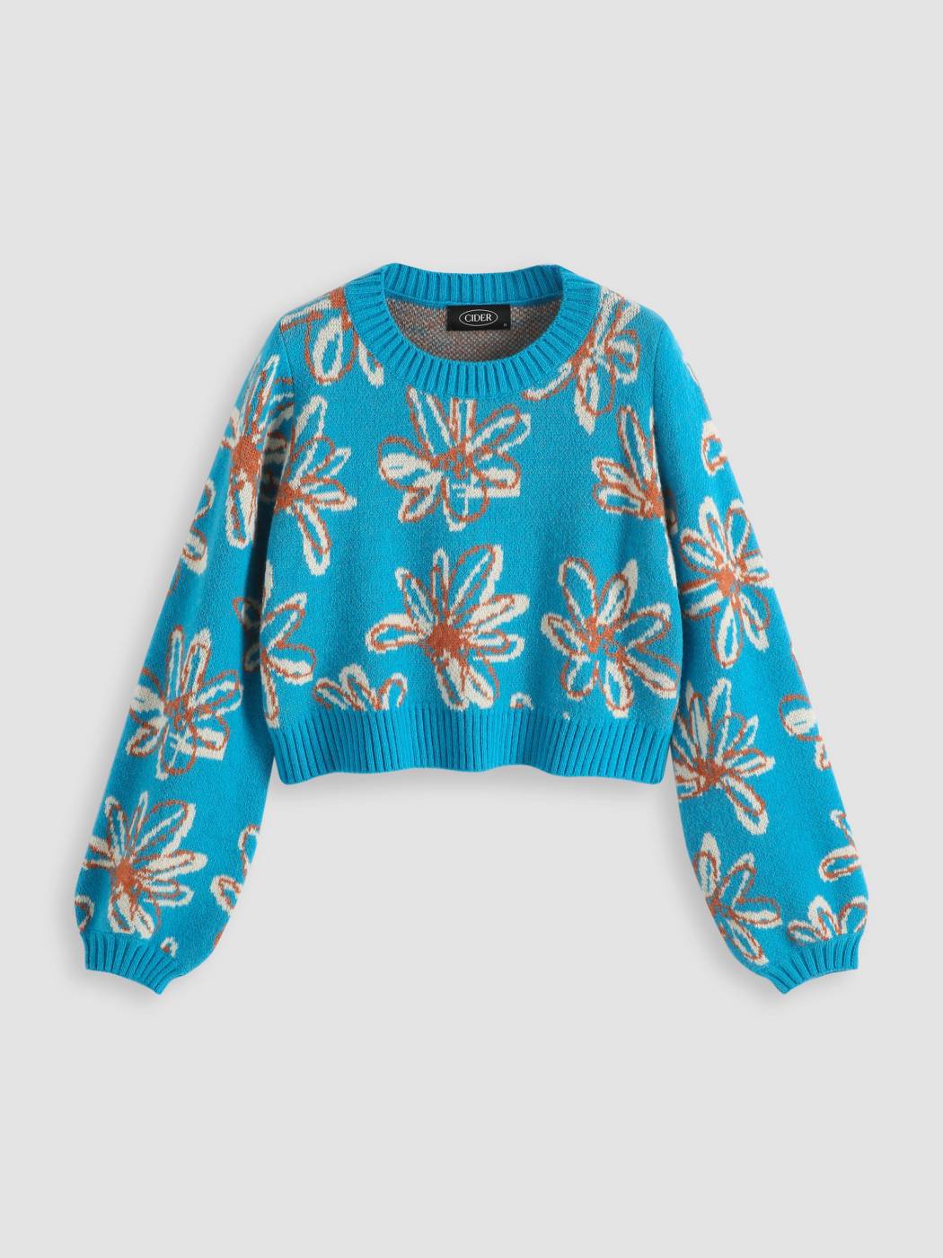 Kurzer Pullover mit Retro-Blumendruck