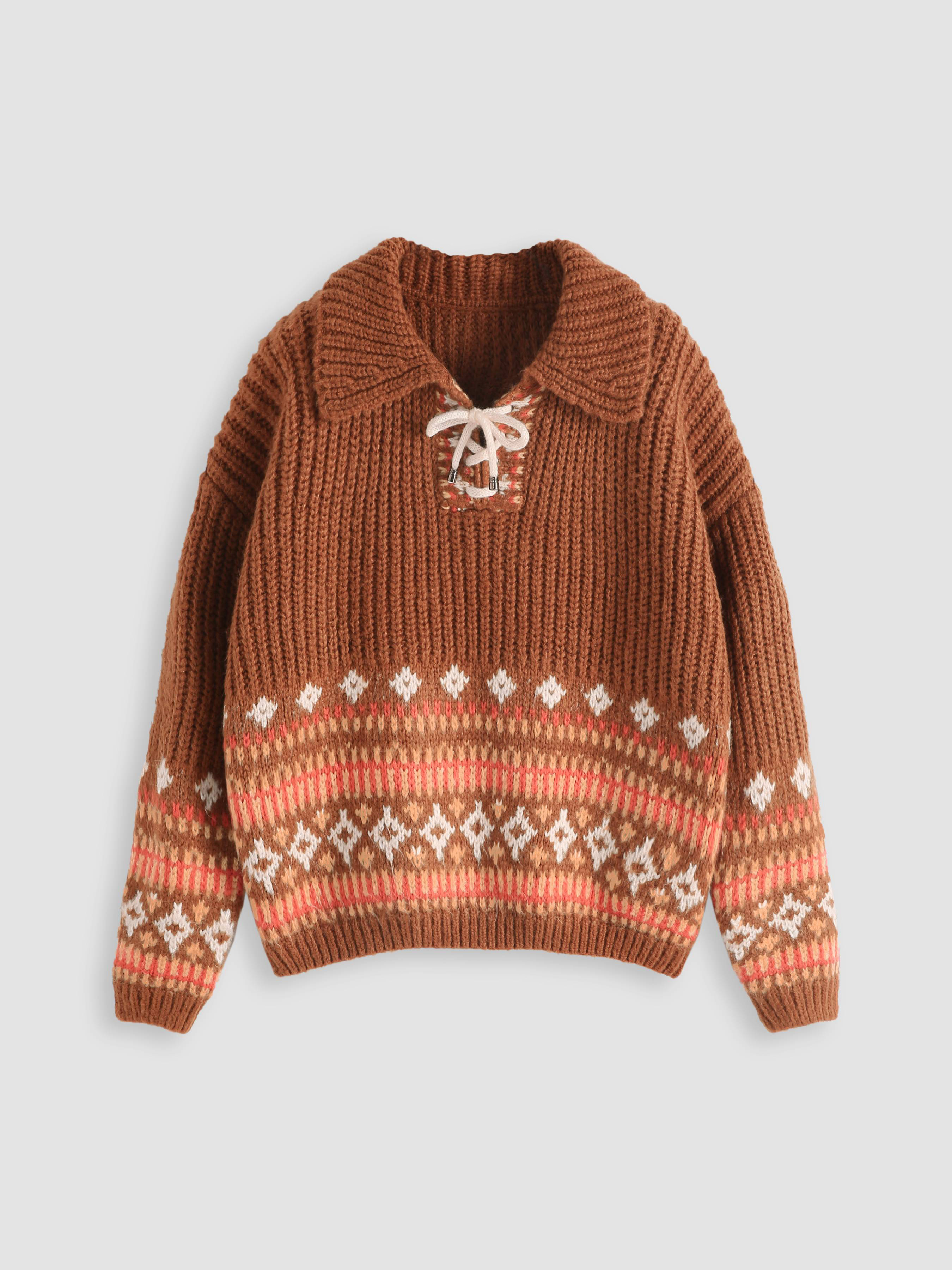 Retro Lace Up Sweater - Cider