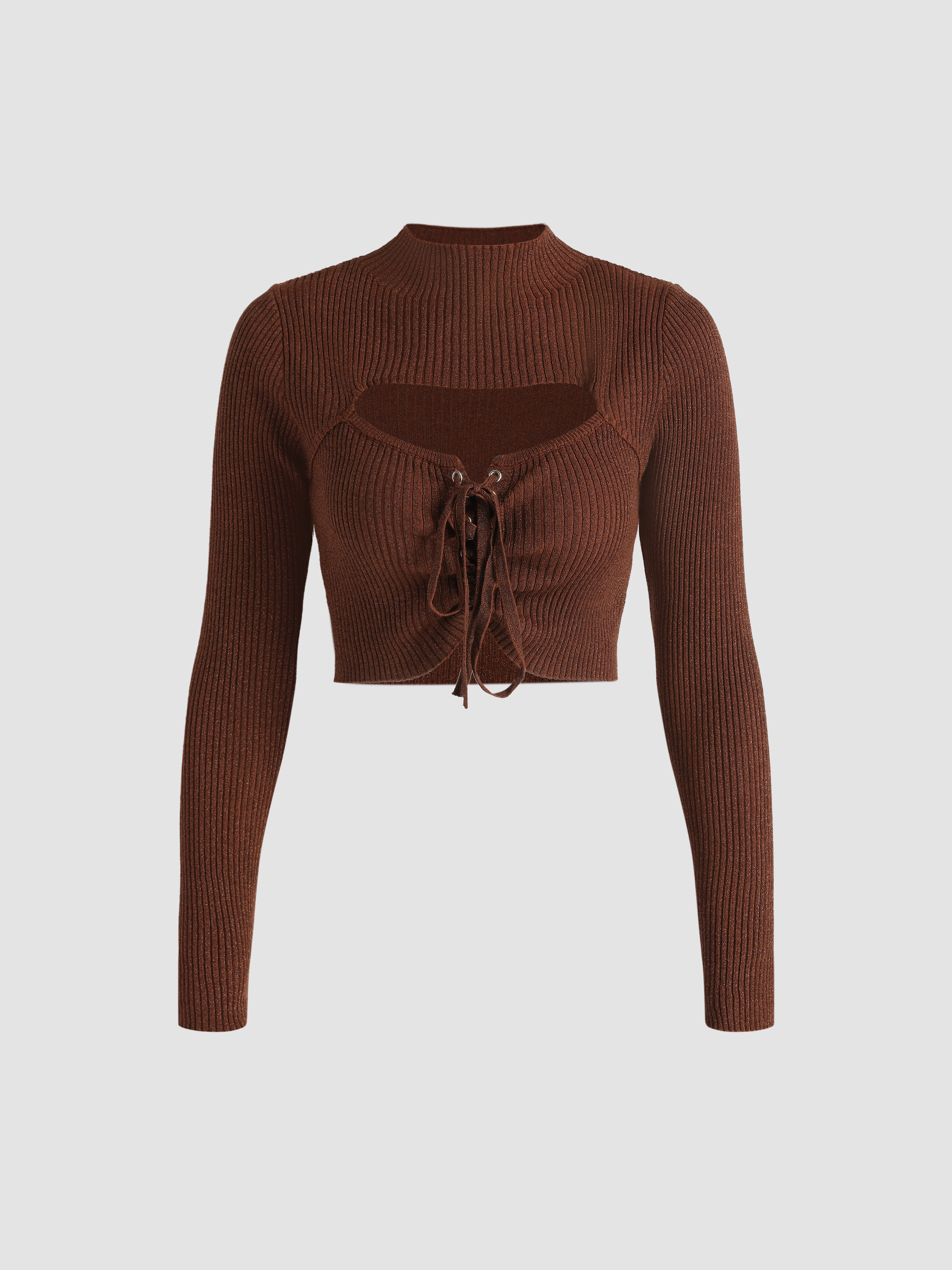 Solid Cut Out Tie Front Knit Top For Daily Casual Music Festival/Live