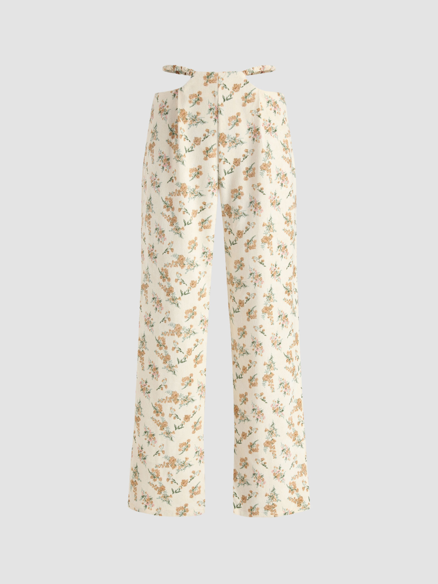 Romantic Floral Print Cut Out Pants