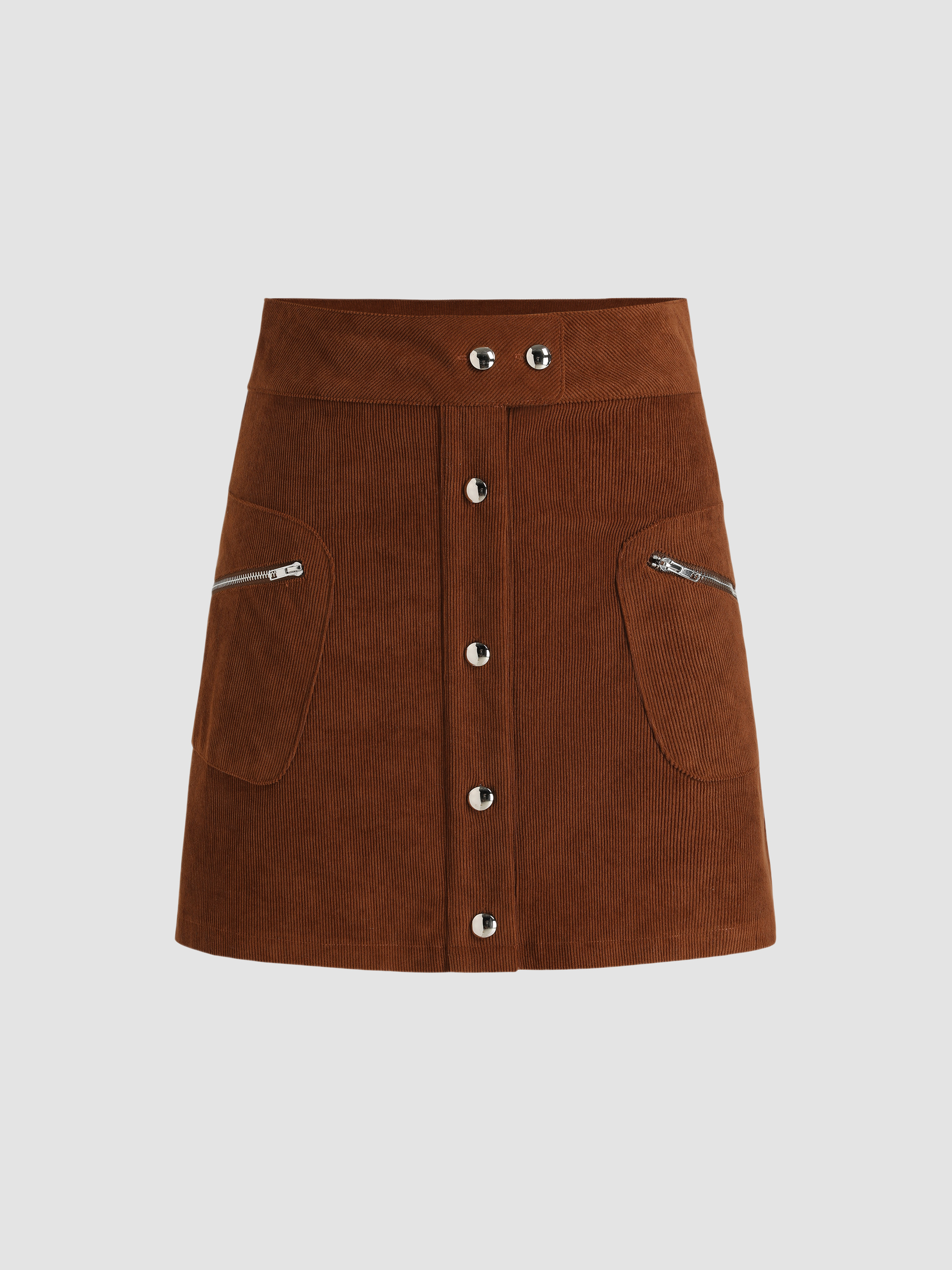 Zipper Corduroy Mini Skirt - Cider