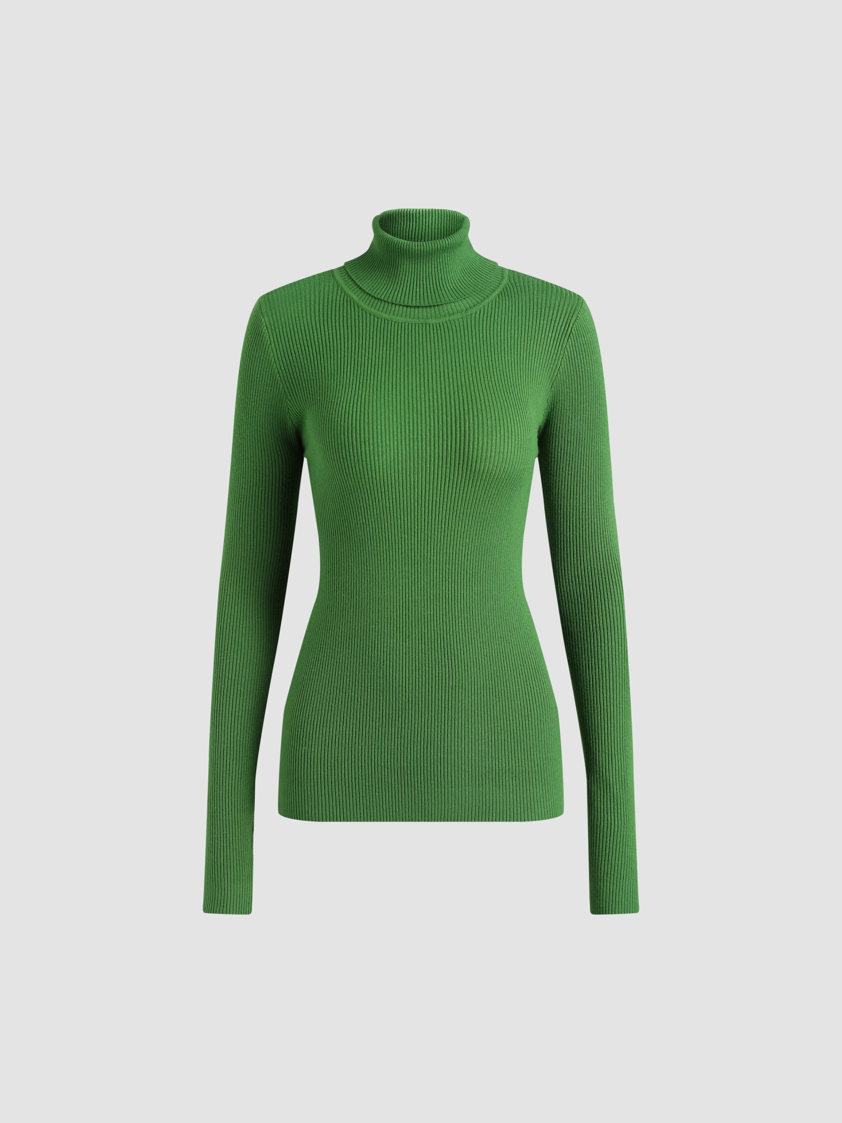 Green Apple Ribbed Knit Turtleneck - Cider