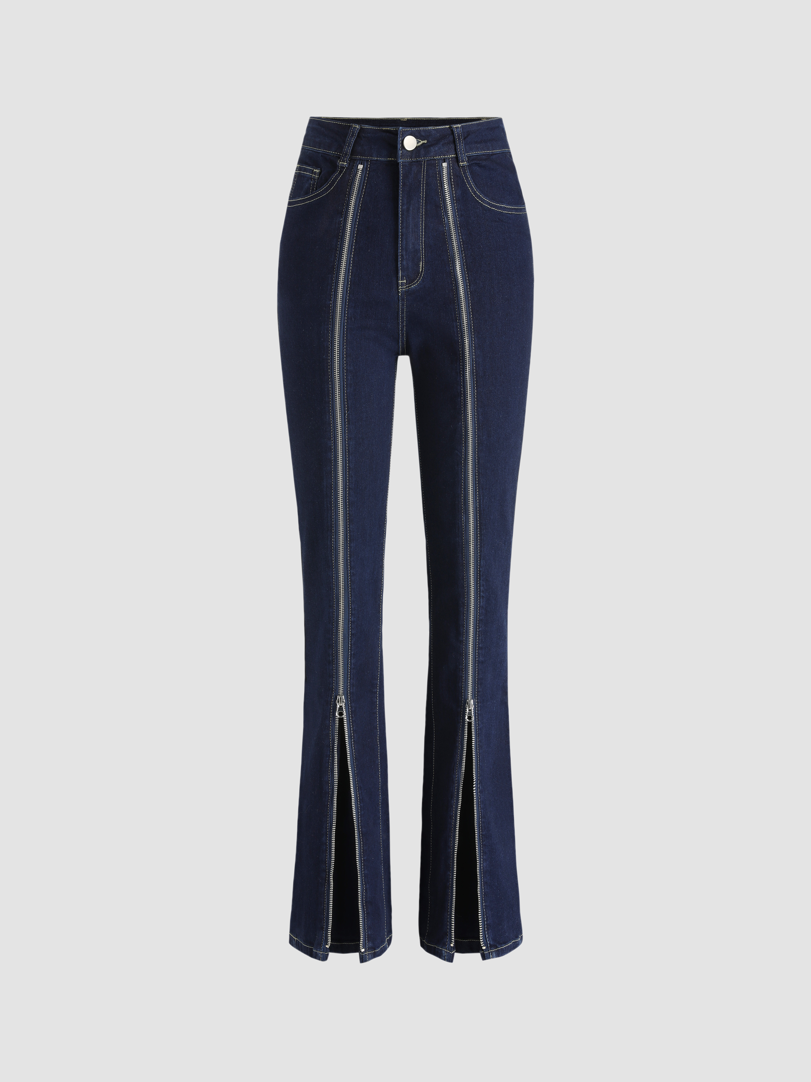 Flare Leg Zip Up Jeans - Cider