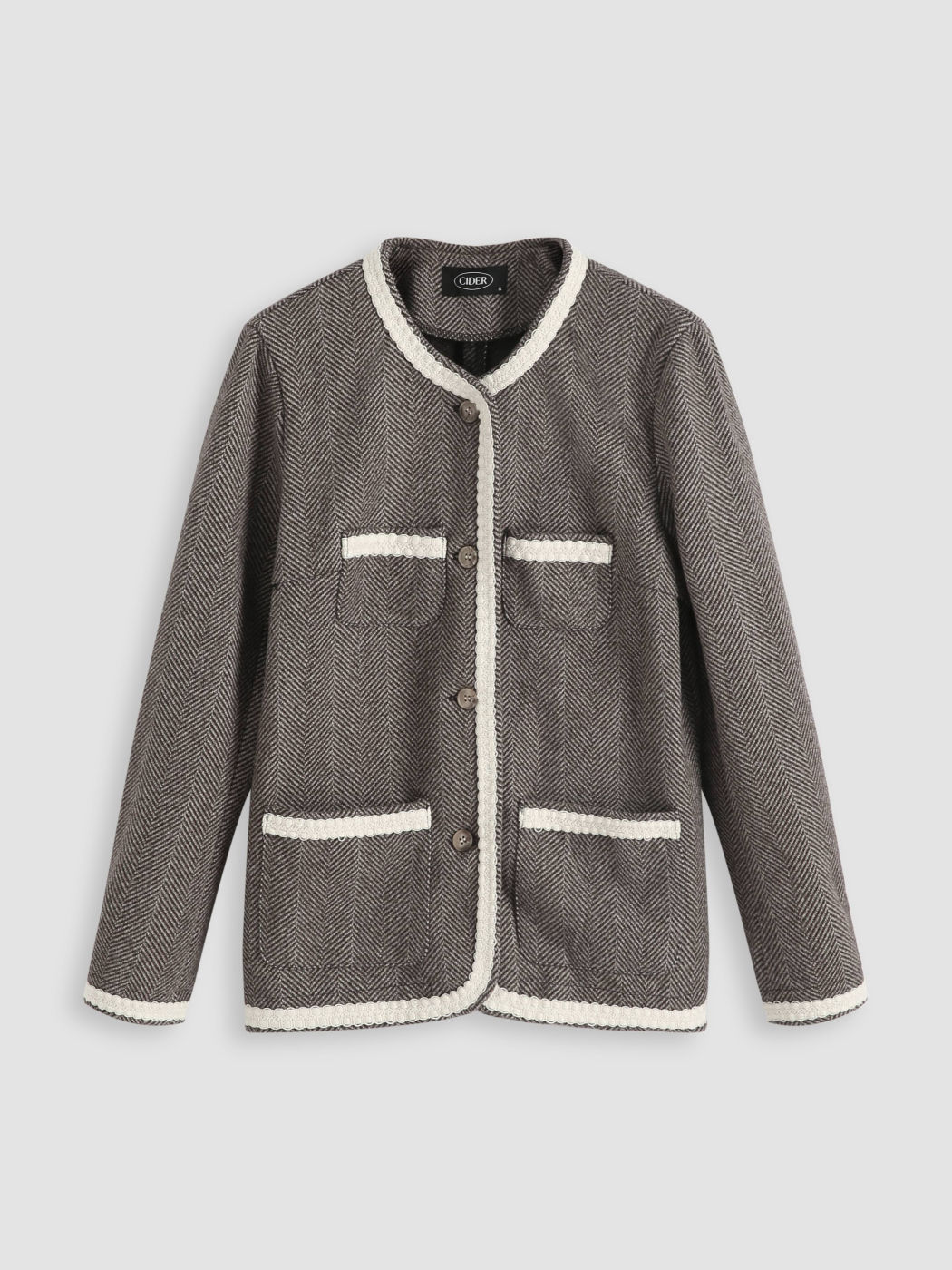 Jacke mit schlichtem Muster und Blumenbesatz