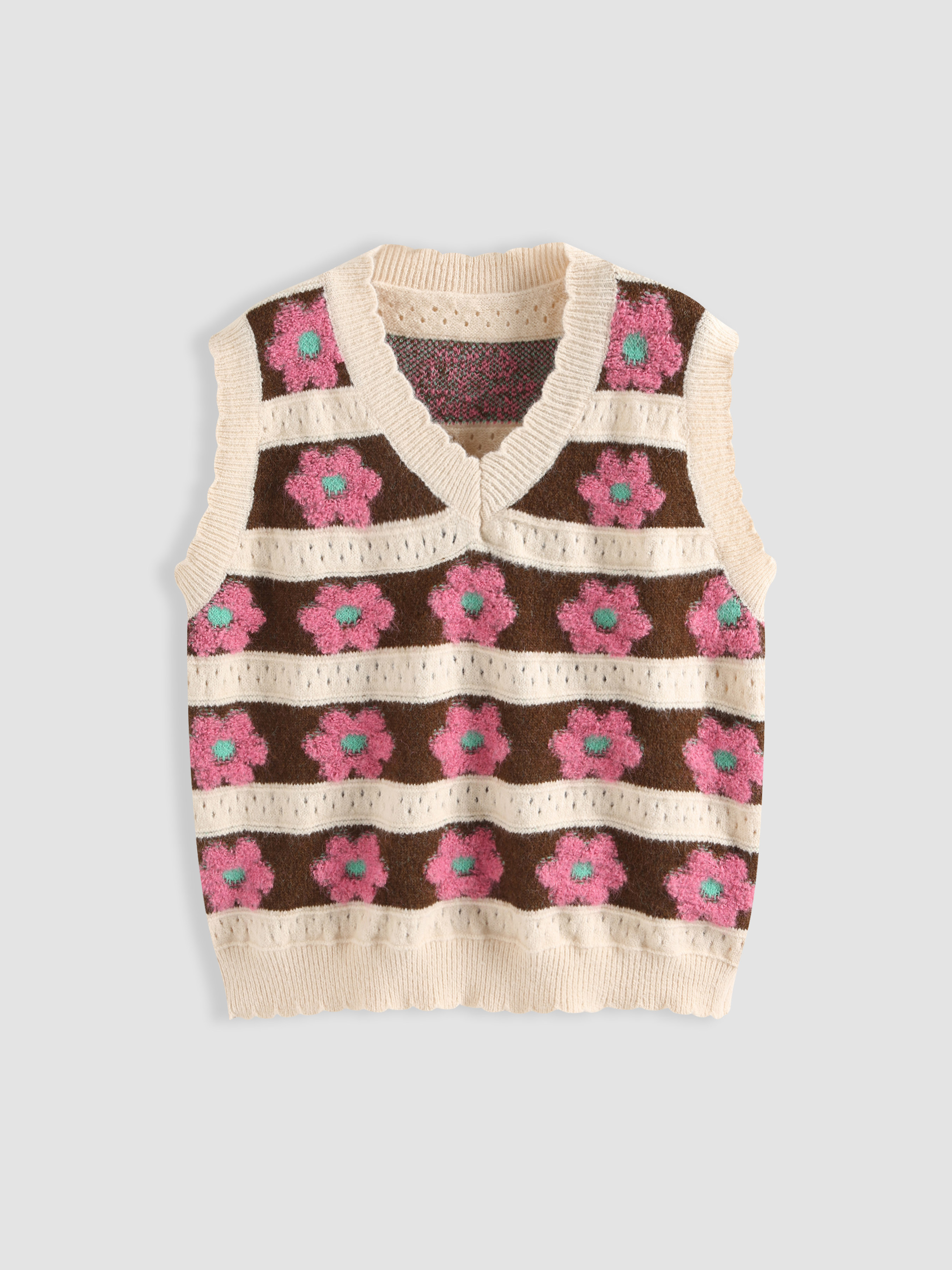 Floral Striped Knit Vest Cider