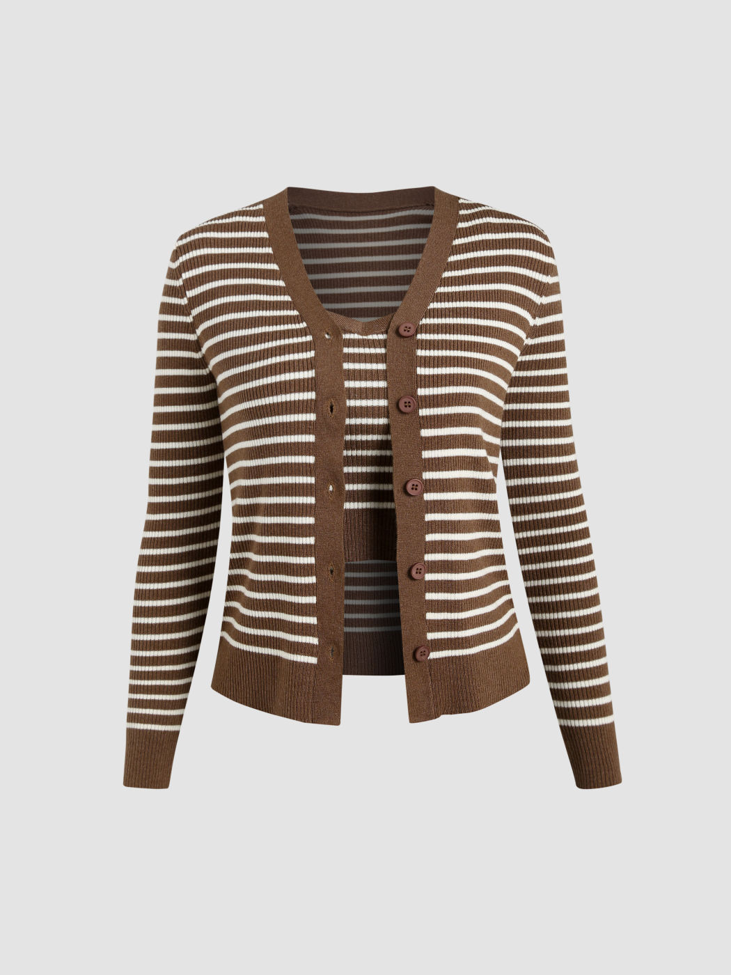 Stripe Tank Top & Cardigan Set For Daily Casual School Date Vacation