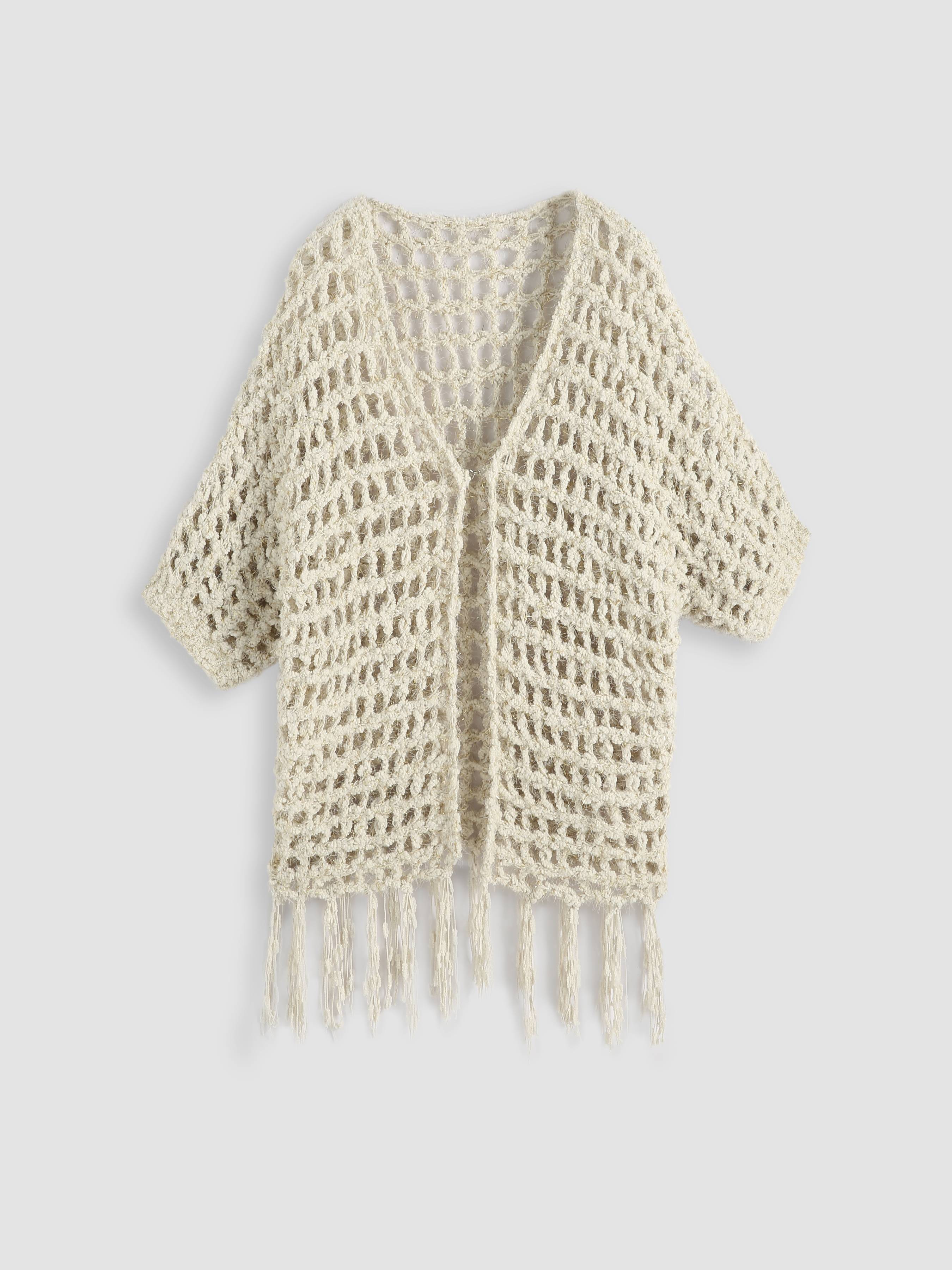 Hollow Tassel Crochet Cardigan Cider