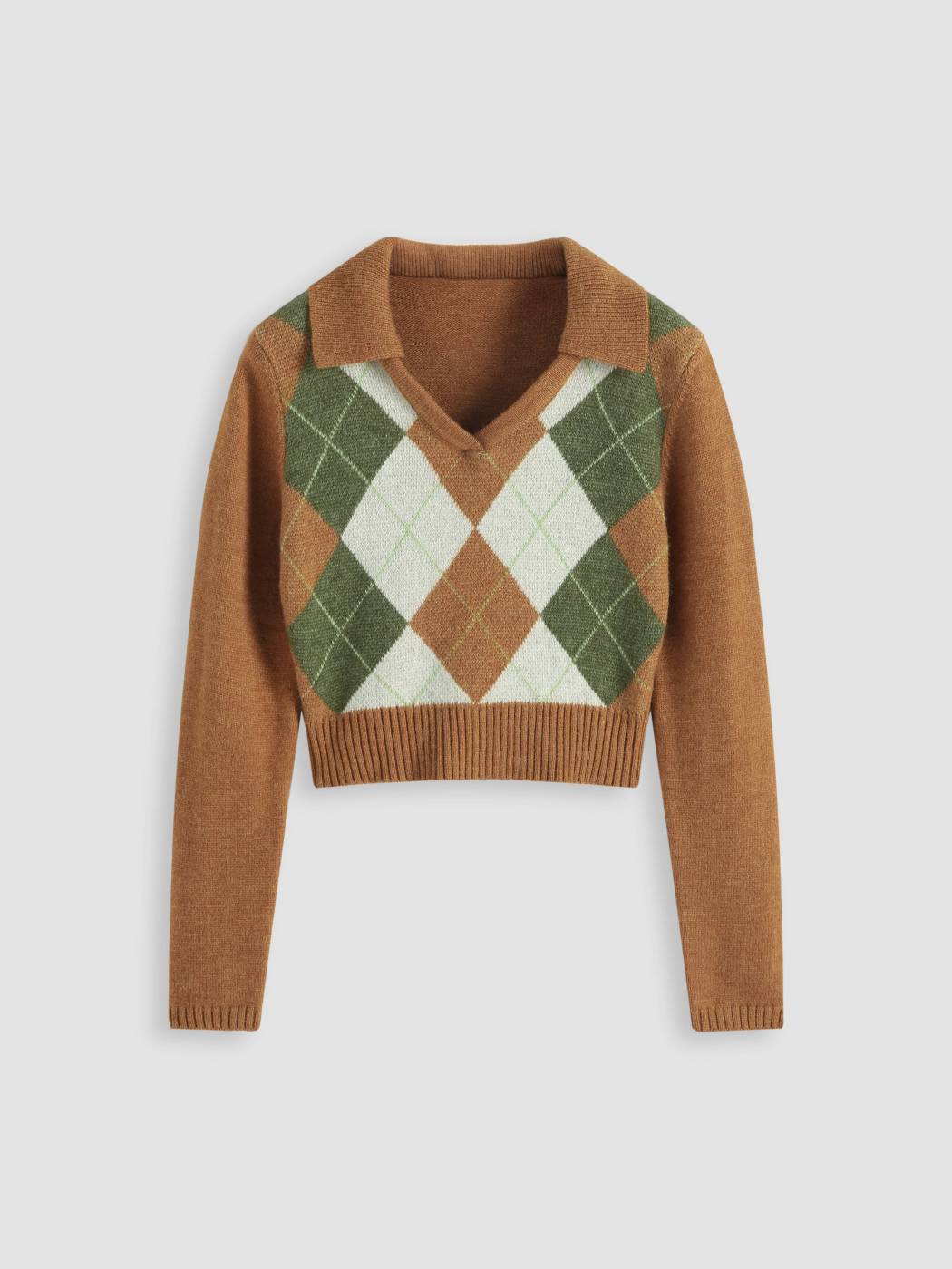 Kamelfarbener Pullover mit Argyle-Print