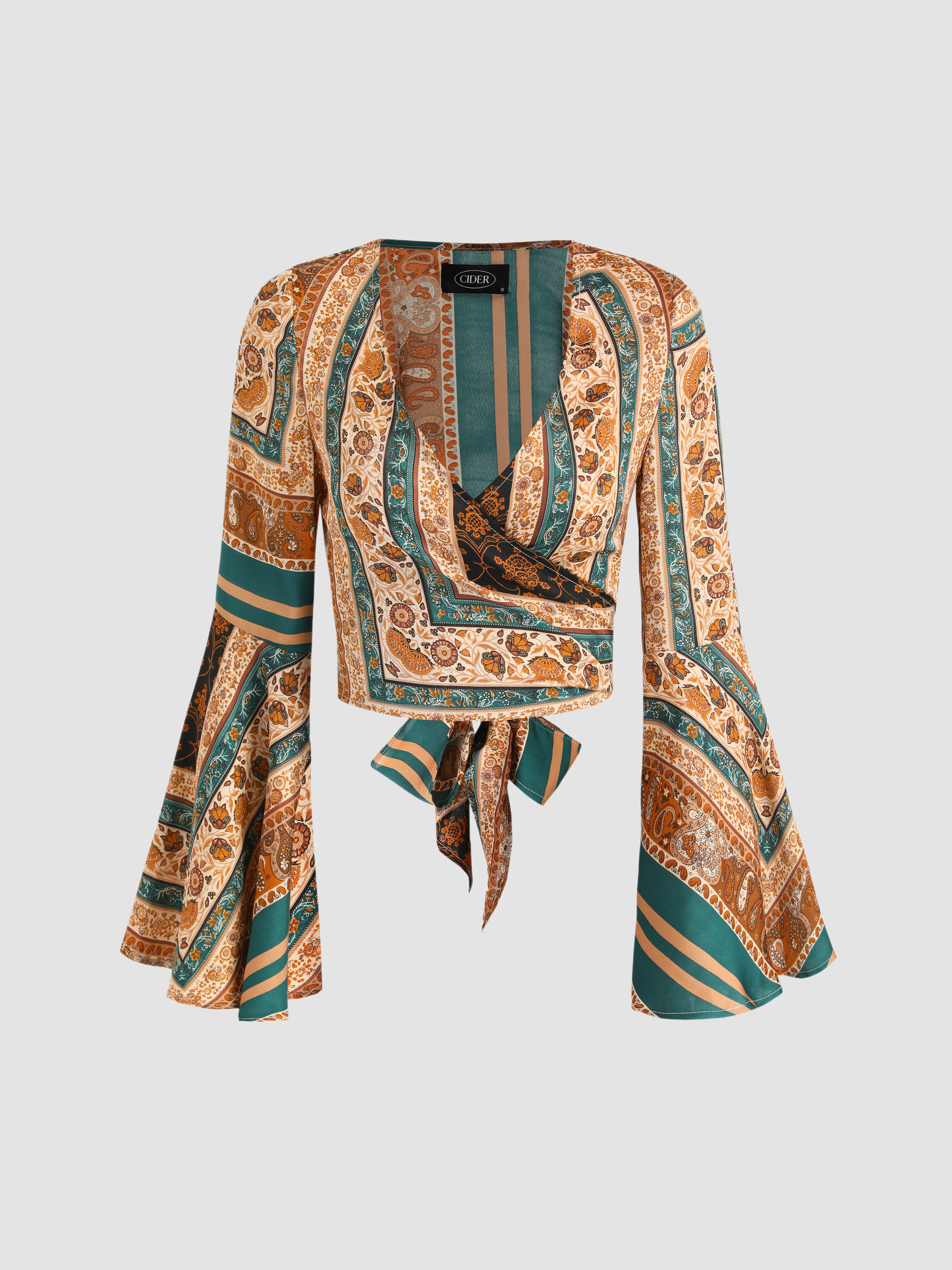 Geo Print Floral Crop Blouse