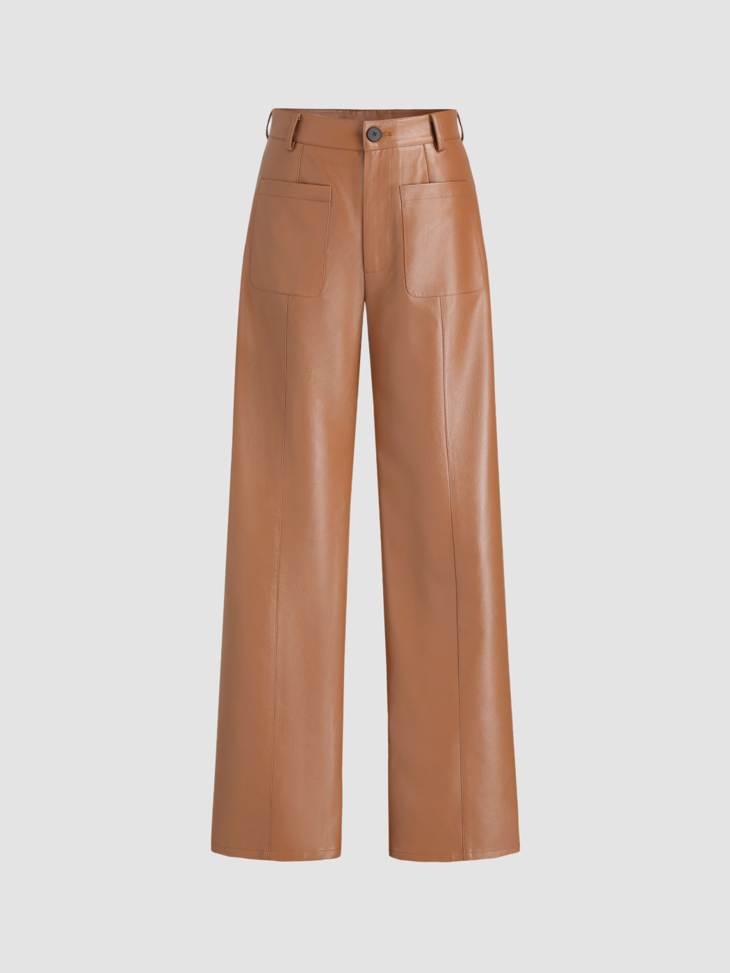 Braune Kunstlederhose mit weitem Bein
