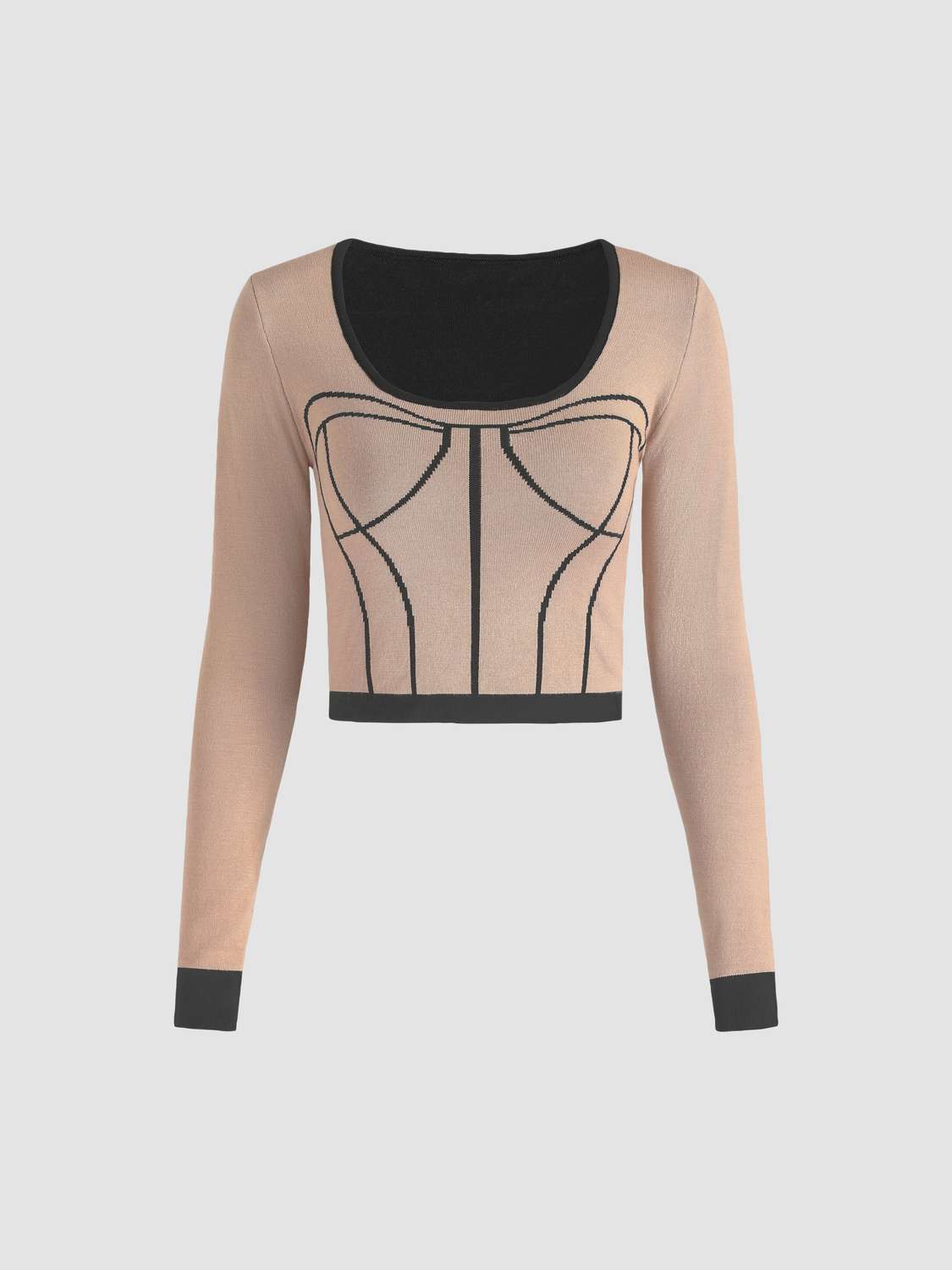 Corset Pattern Knit Crop Top Cider