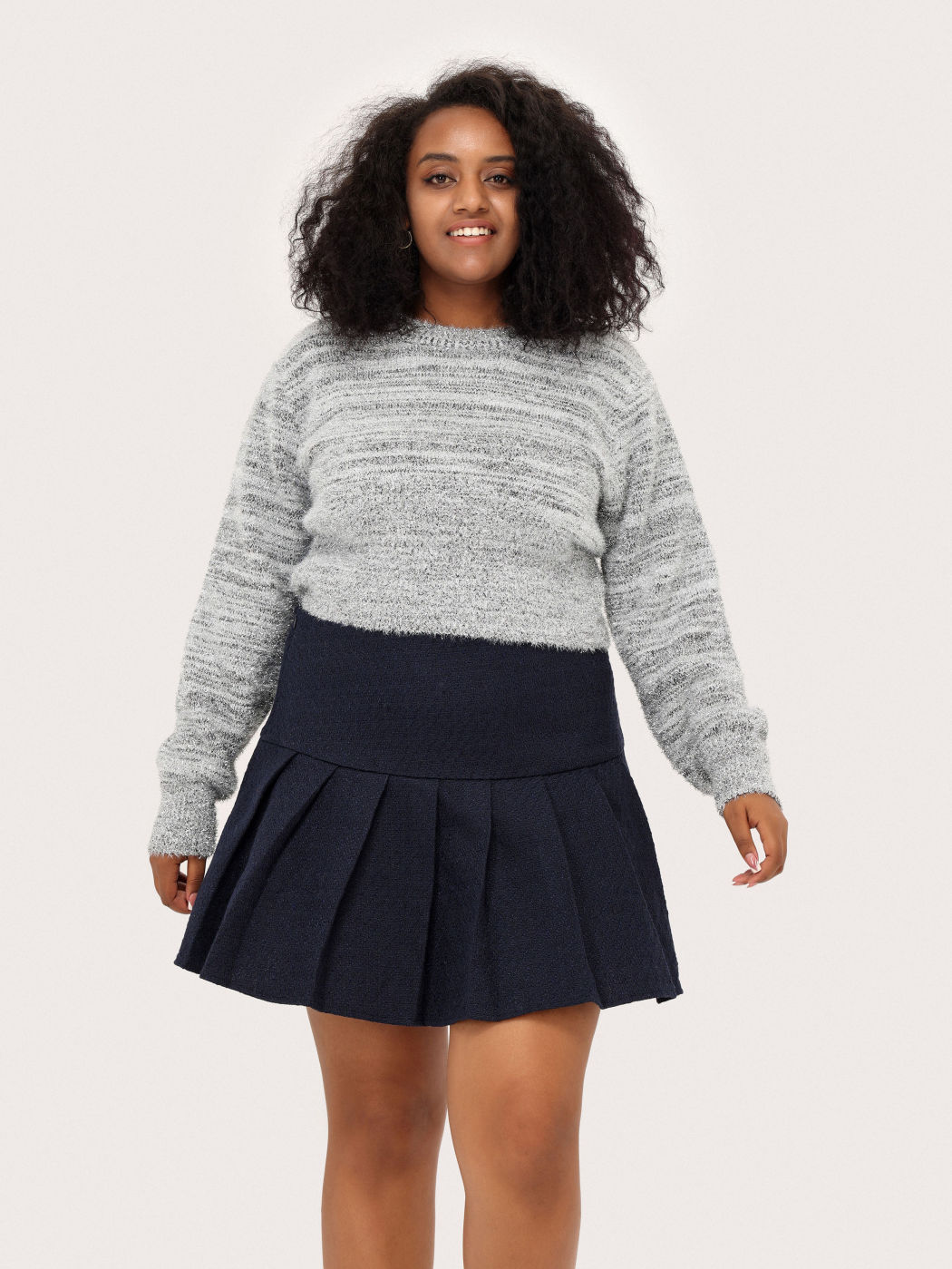 Silver Light Fuzzy Sweater Curve & Plus