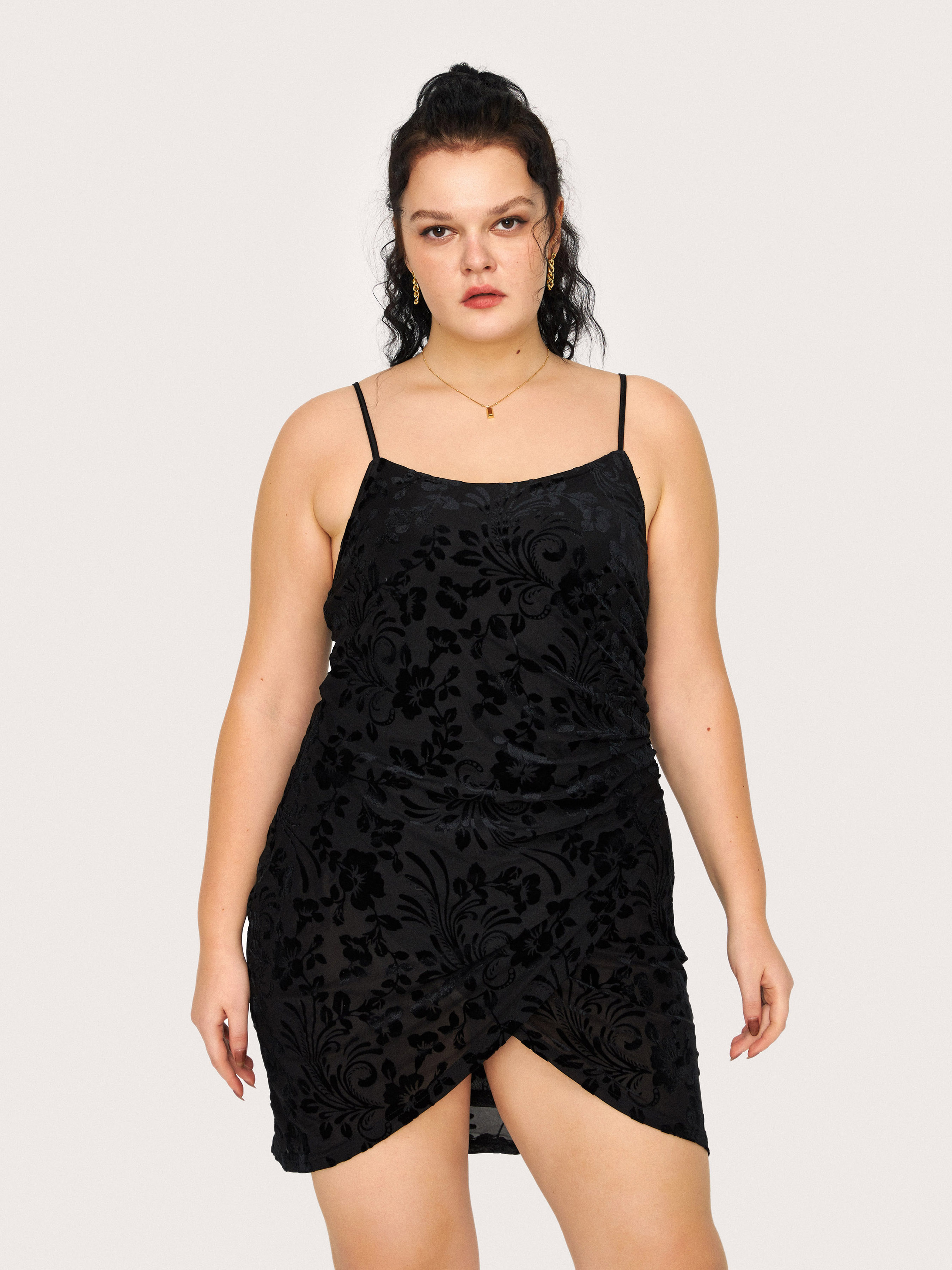 Curve&Plus Floral Jacquard Slit Mini Dress Cider