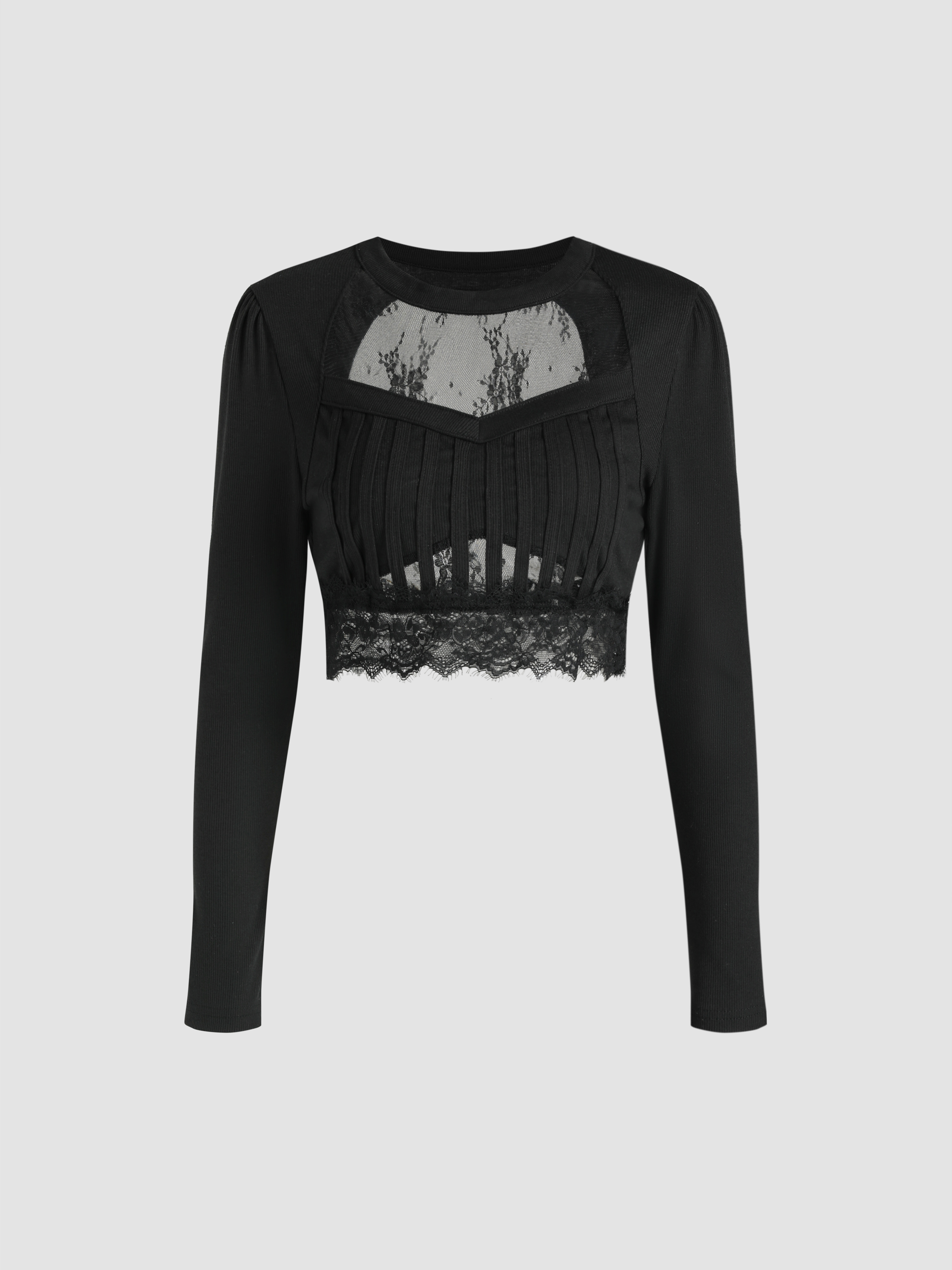 Floral Lace Mesh Crop Top Cider