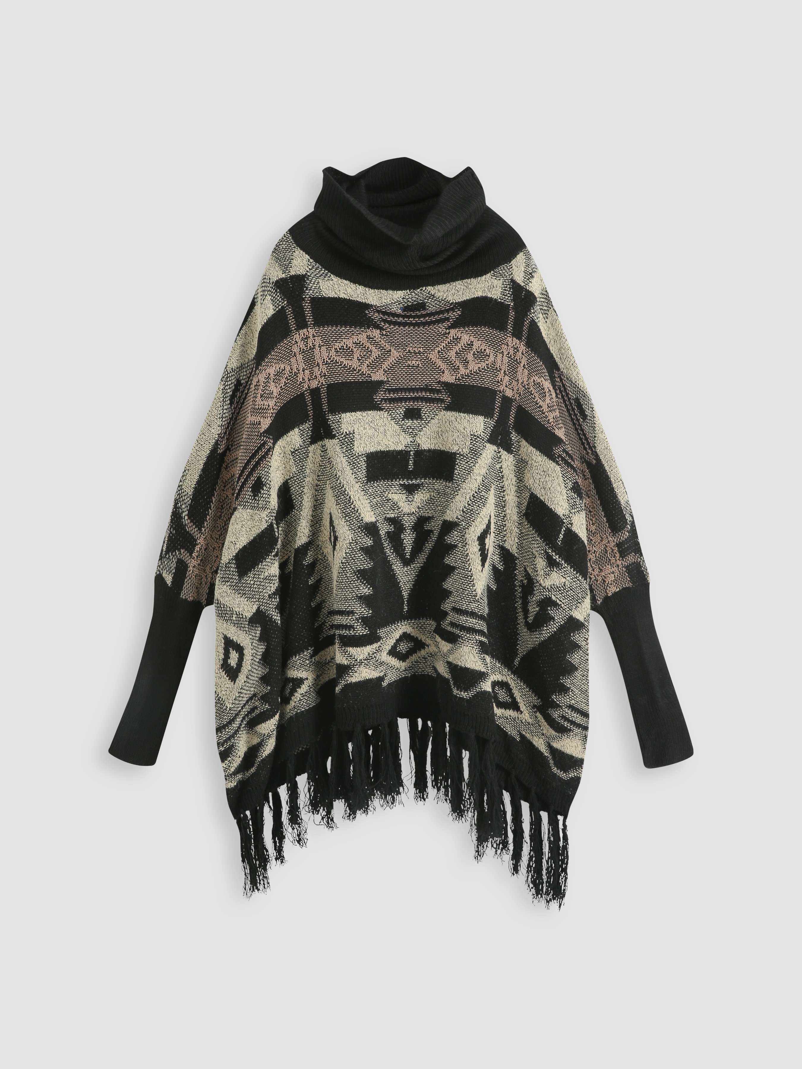 Cowl Neck Stripe Tassel Sweater Cider