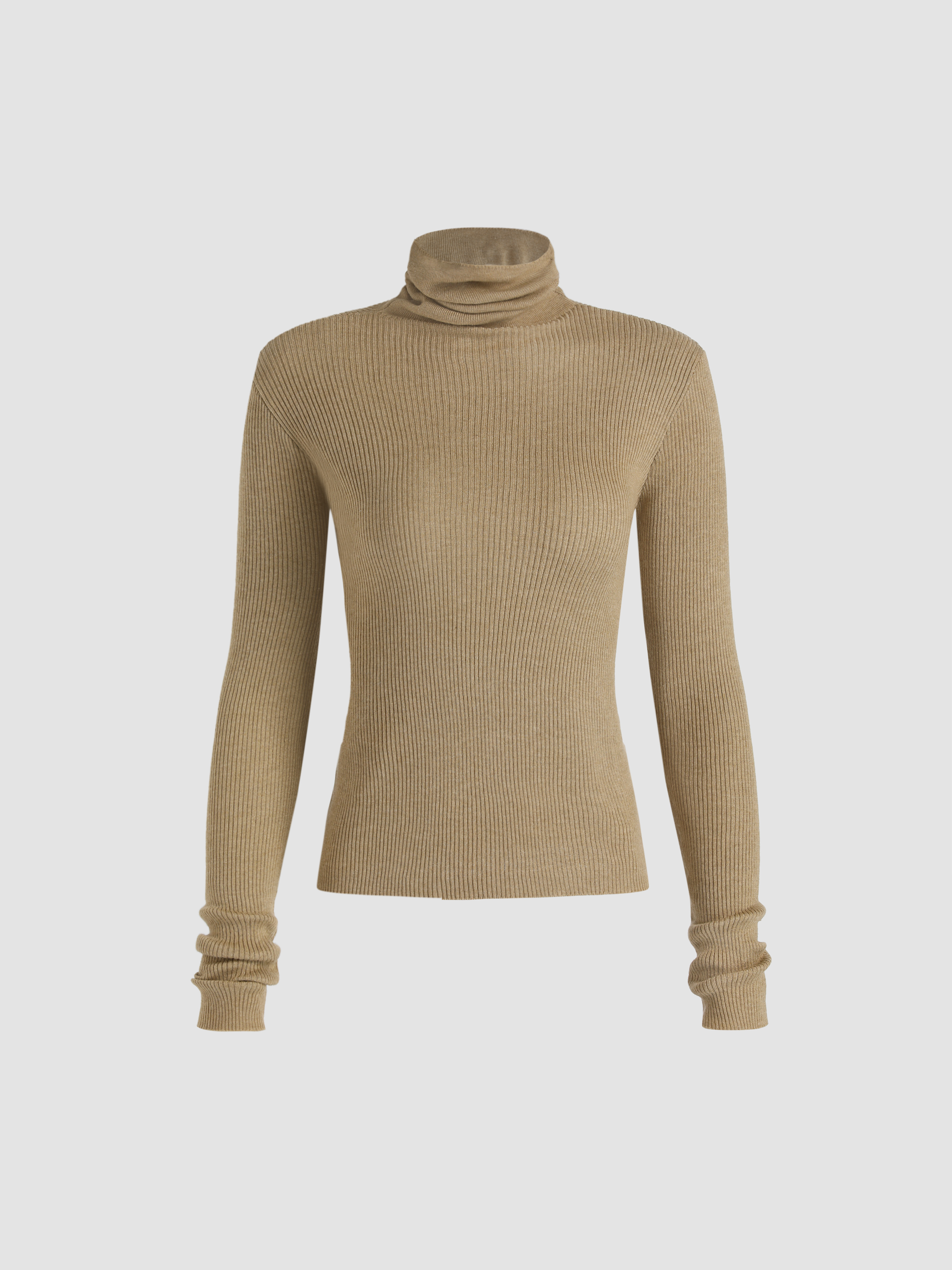 Wool blend Solid High Neck Sweater Cider