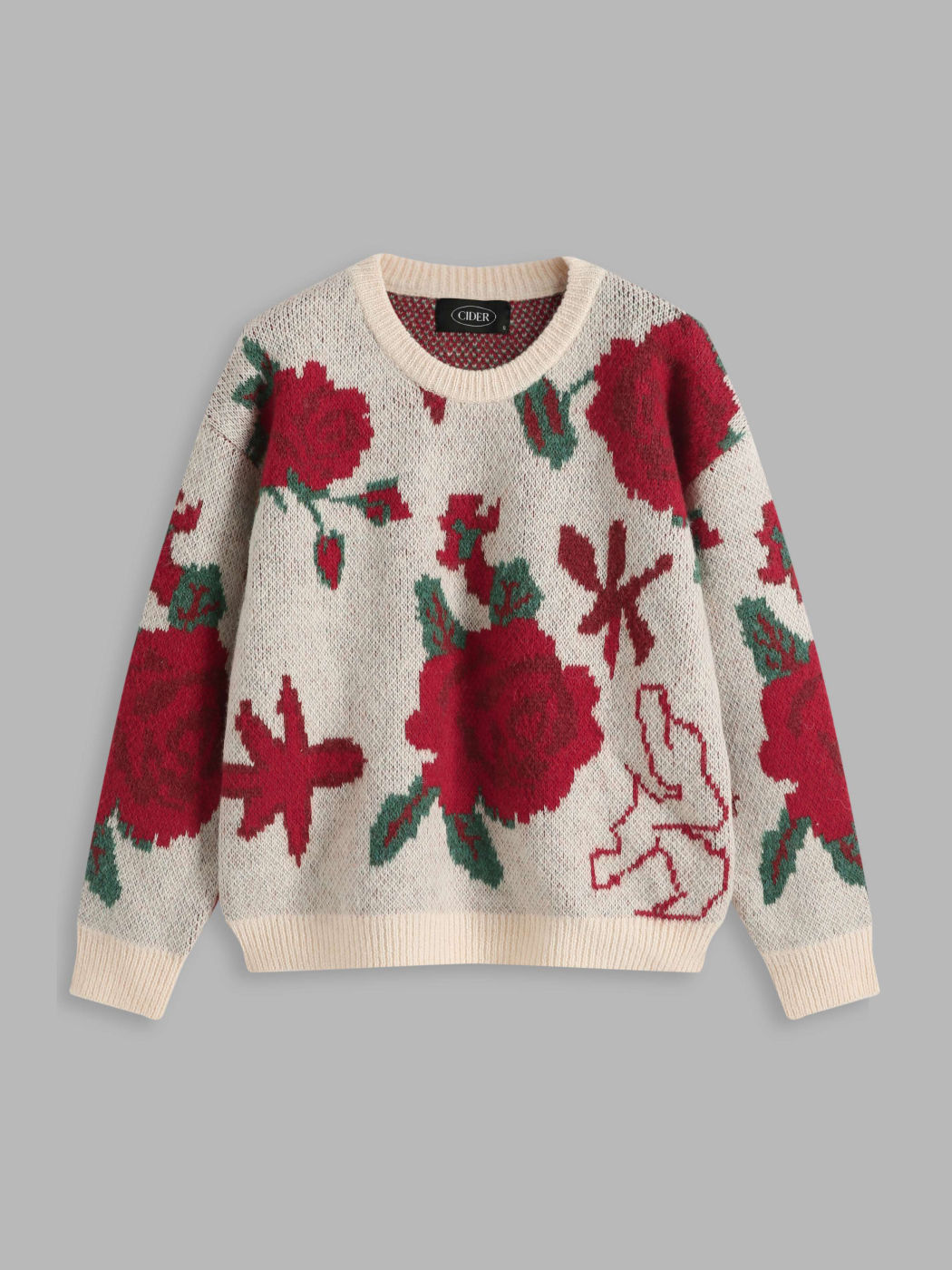 Langärmliger Pullover mit Rosenmuster