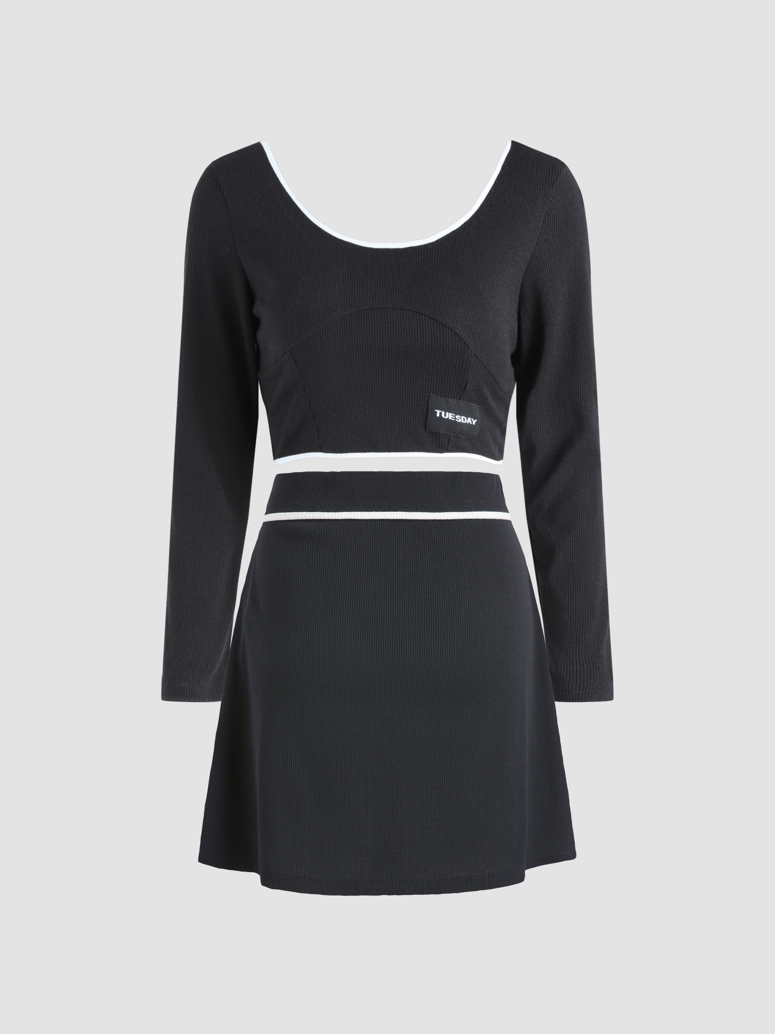 Contrasting Trim Sporty Skirt Set Cider