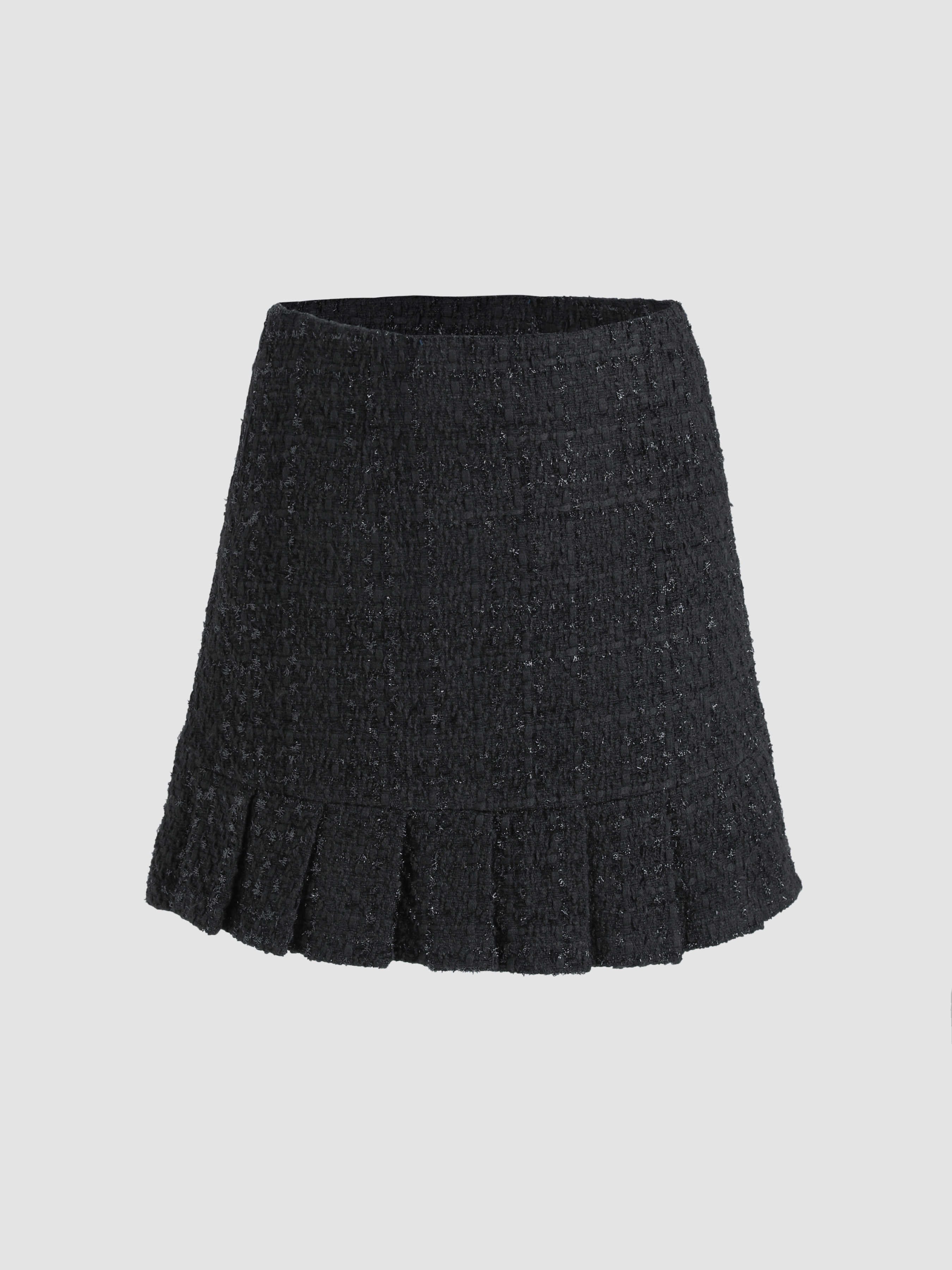 Solid Tweed Pleated Skirt - Cider