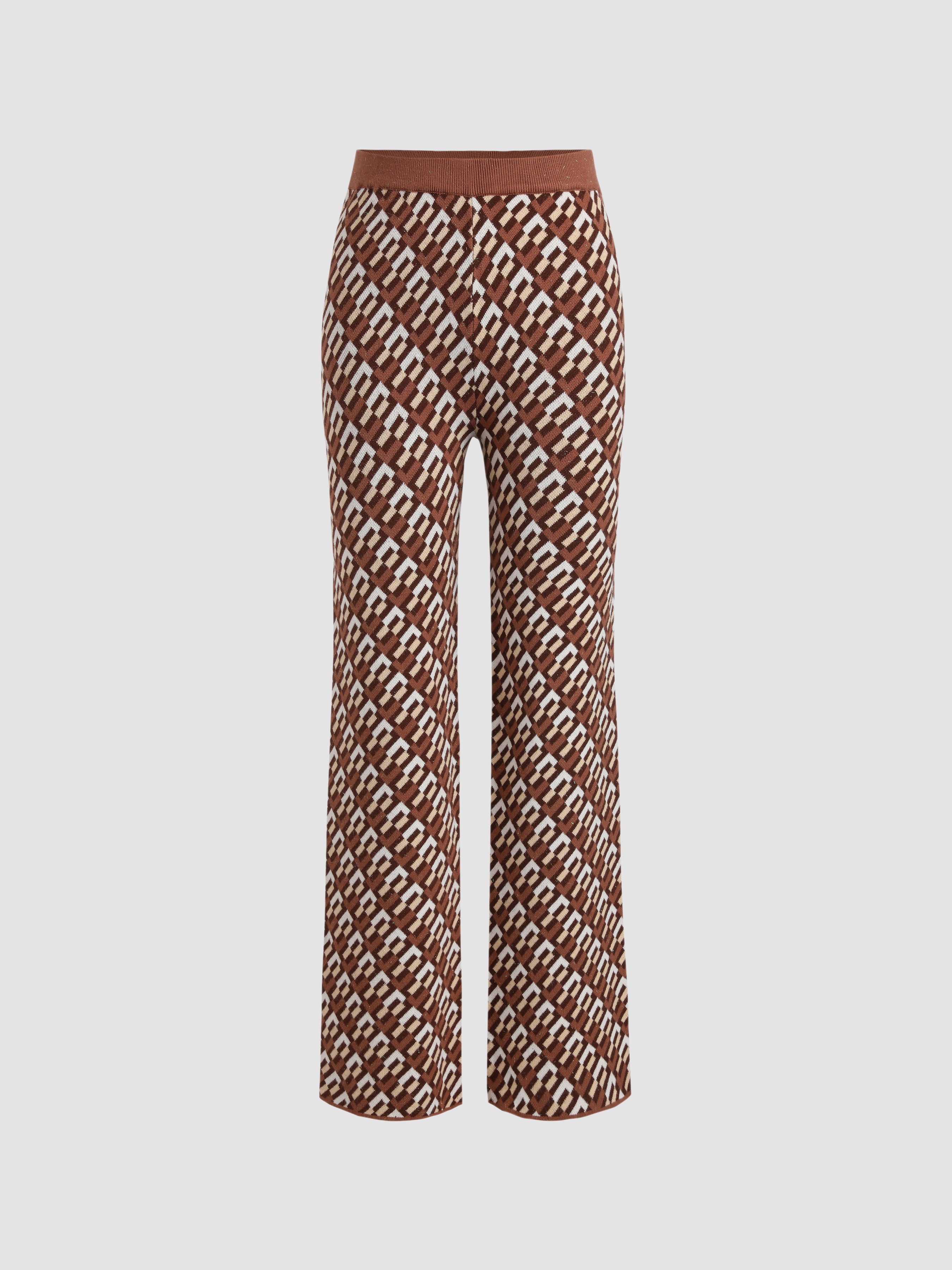 Plaid Knit Trousers For Coffee Shop Outdoor