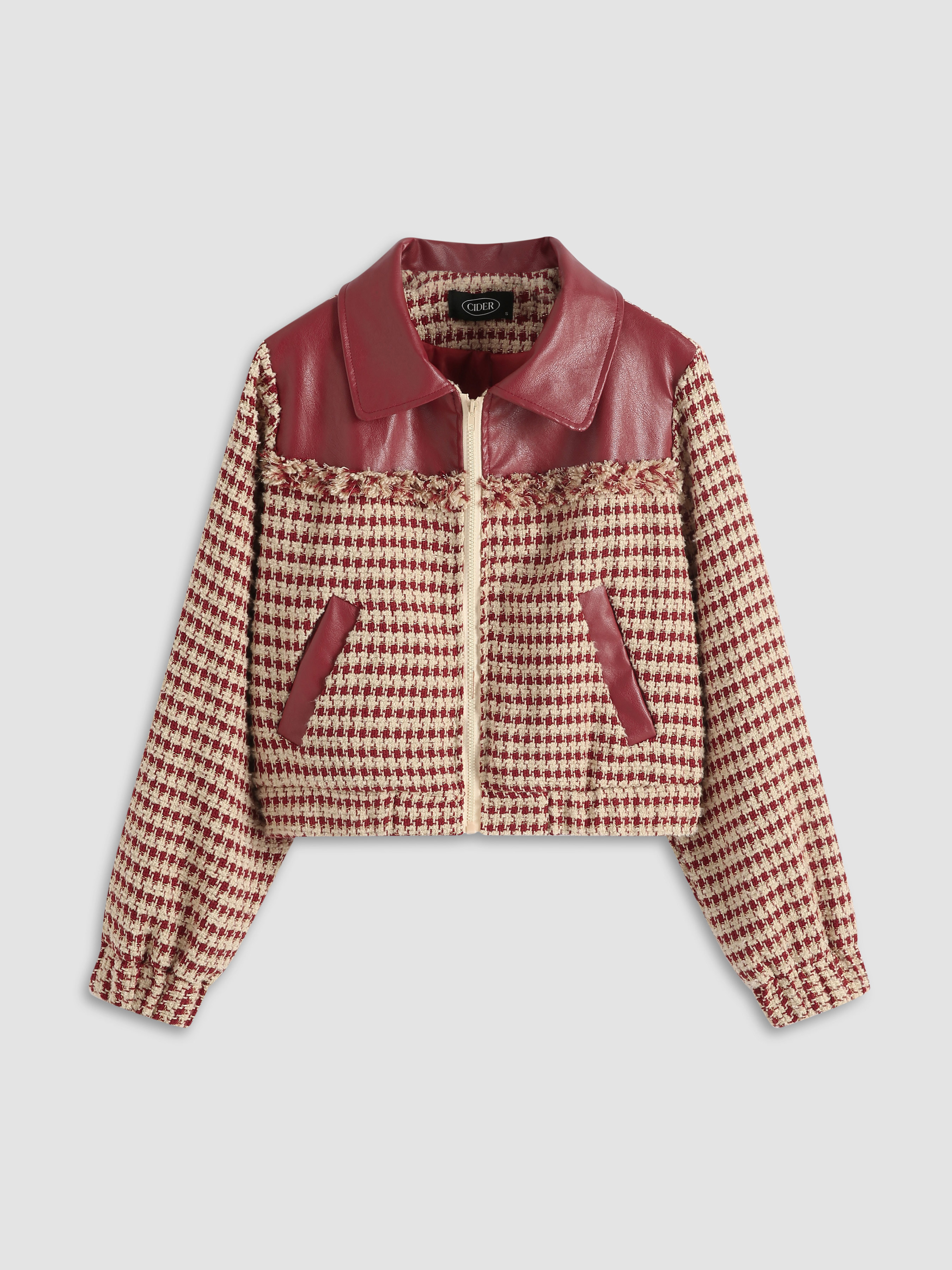 Tweed Patchy Zip Up Coat For Coffee Shop Exhibition Date Music Festival ...