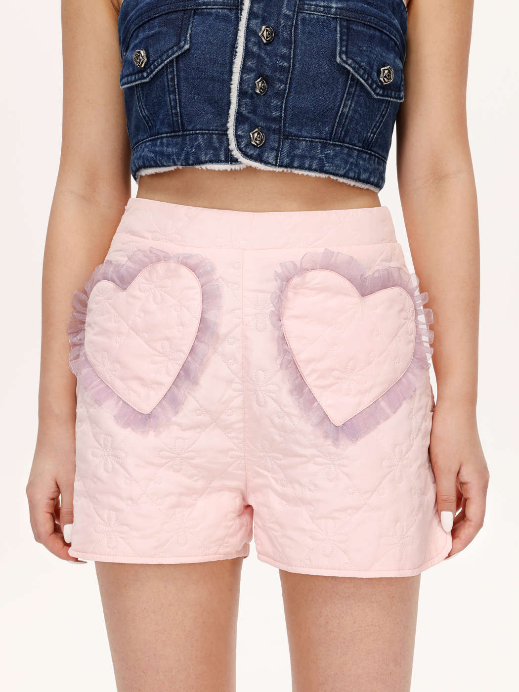 Floral Heart Pattern Quilted Shorts