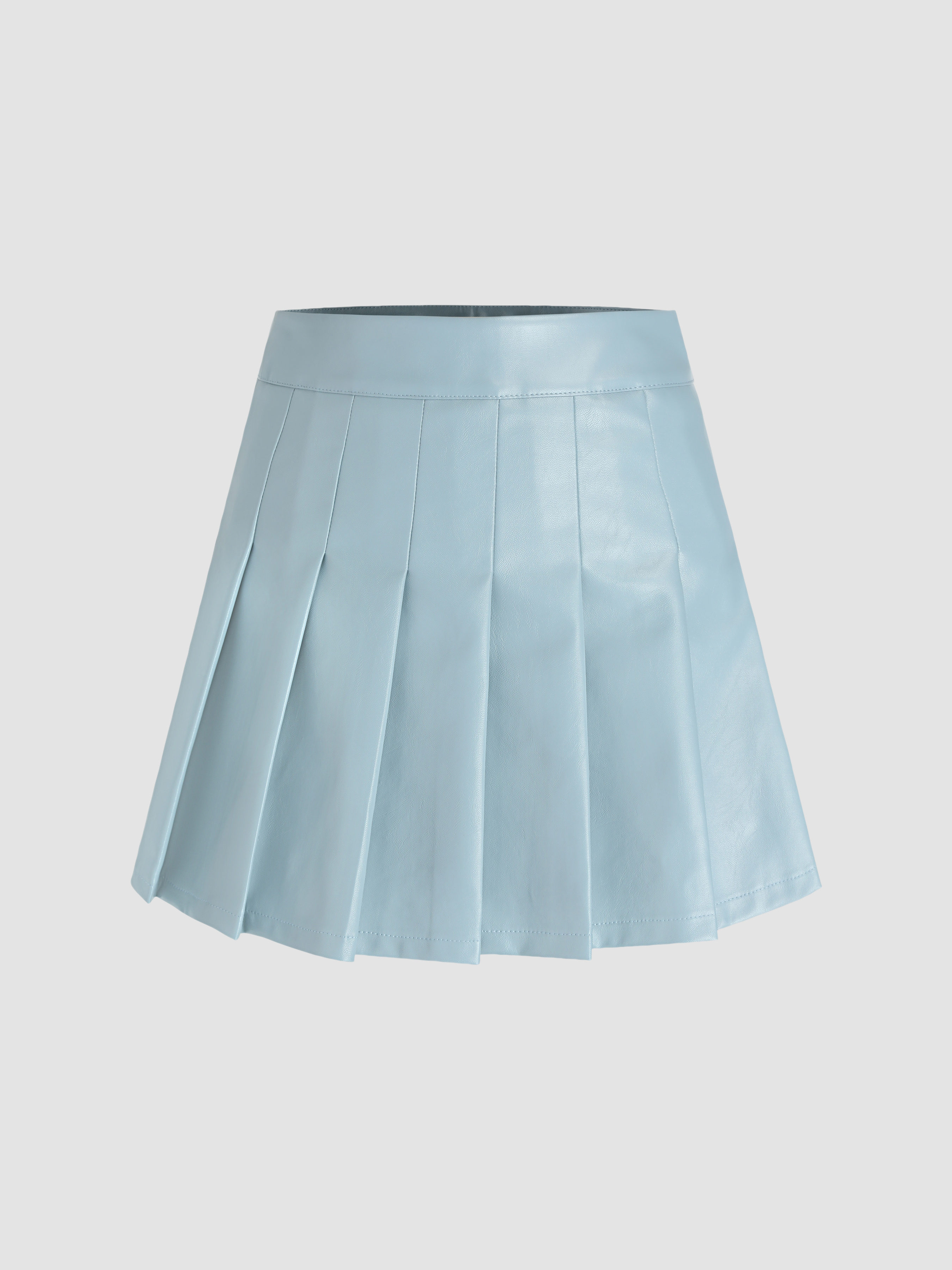 Blue Faux Leather Pleated Skirt - Cider