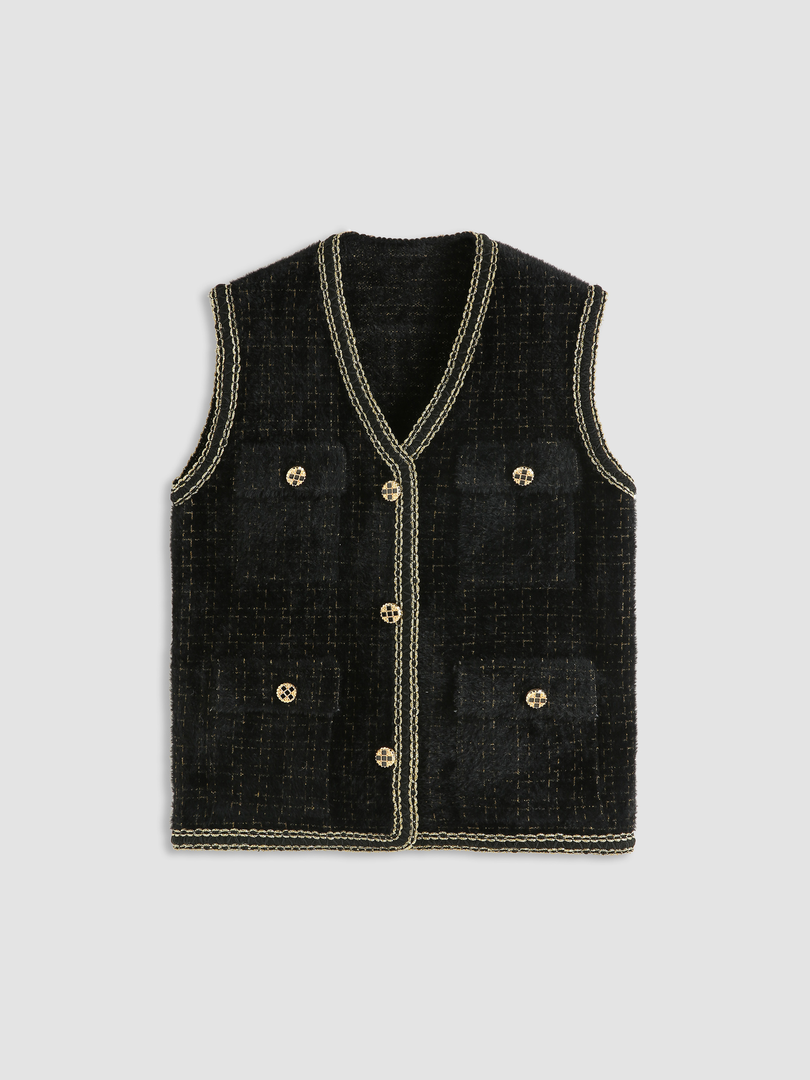 Elegant Tweed Button Detail Vest For Daily Casual Date Exhibition Vacation