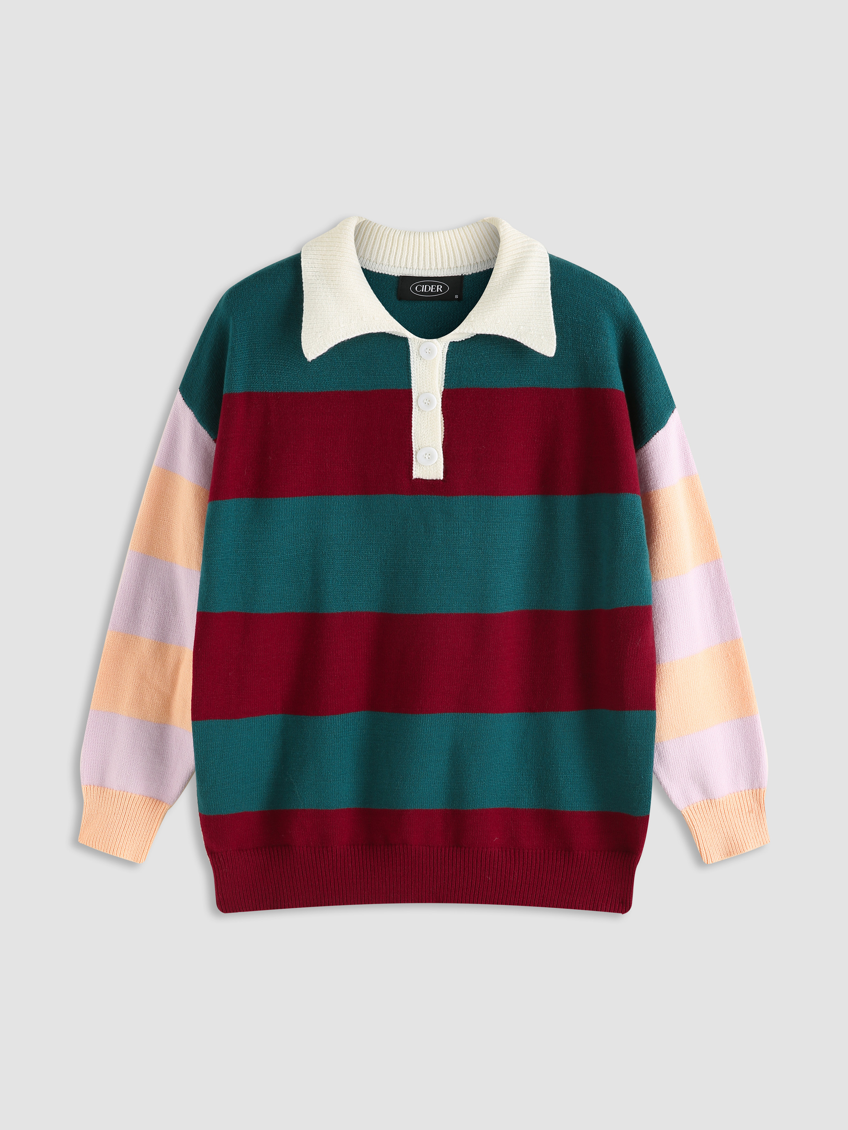 Stripe Patchy Polo Sweater - Cider