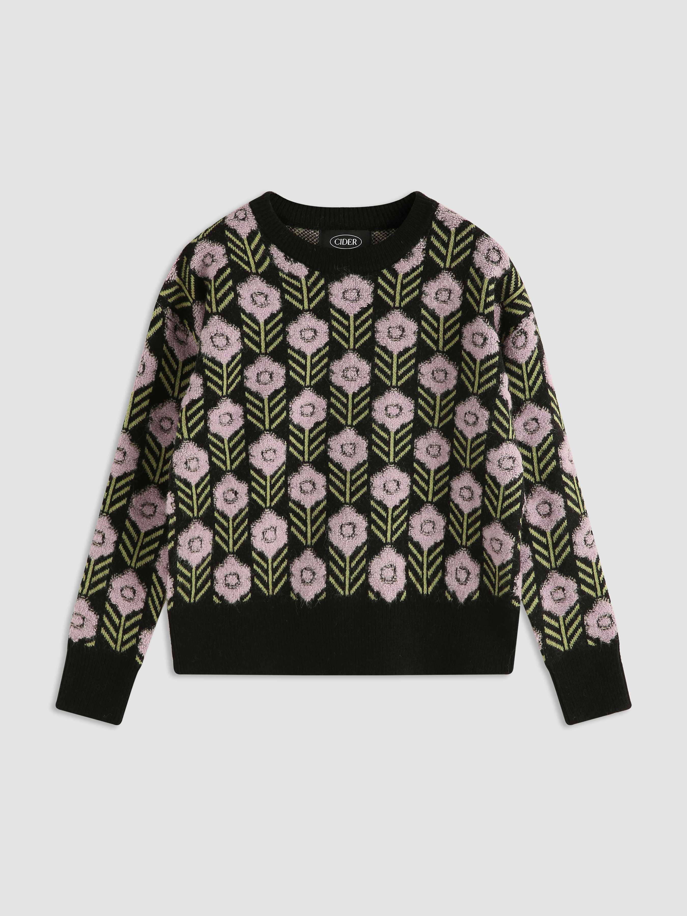 Floral Print Striped Sweater Cider