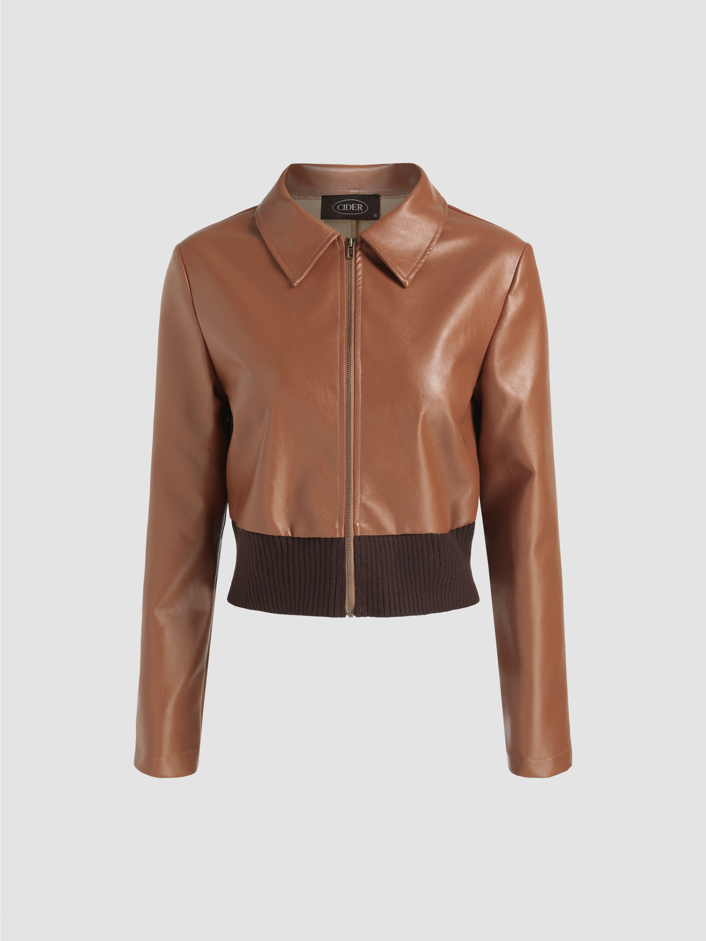 Faux Leather Zip Up Jacket Cider