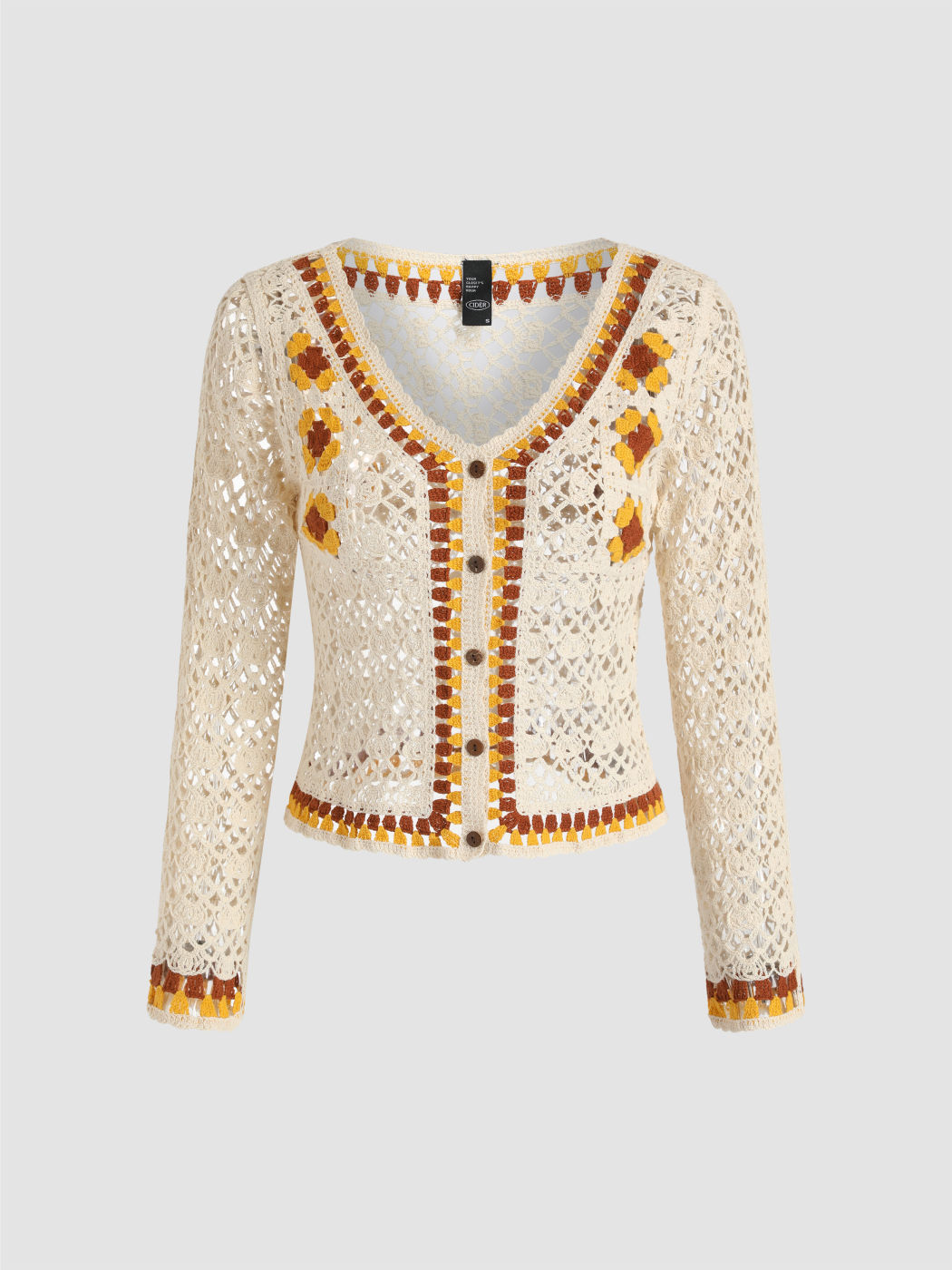 Gehäkelte Strickjacke mit Blumenmuster