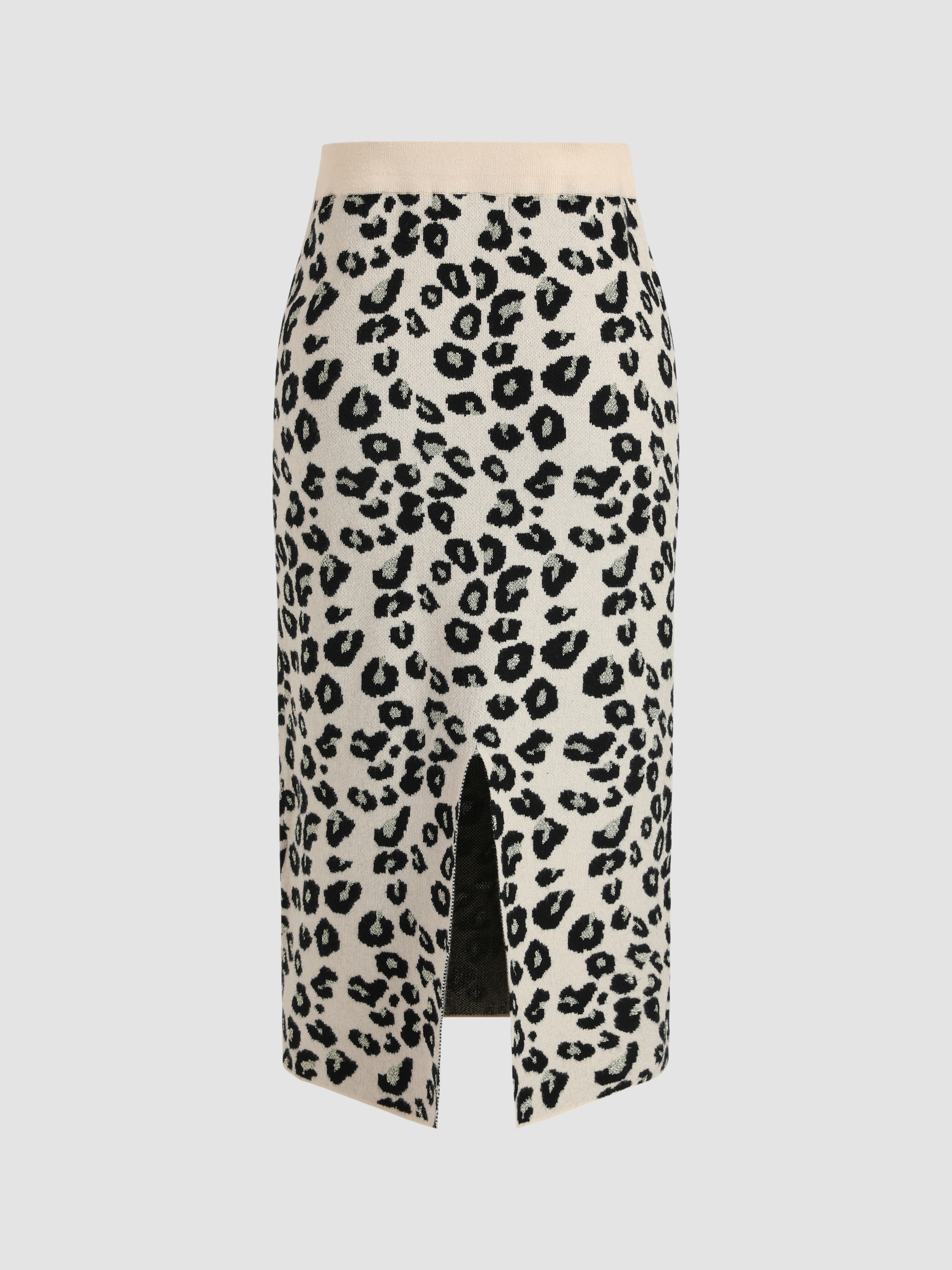 Leopard Print Slit Knit Skirt For School Daily Casual Date
