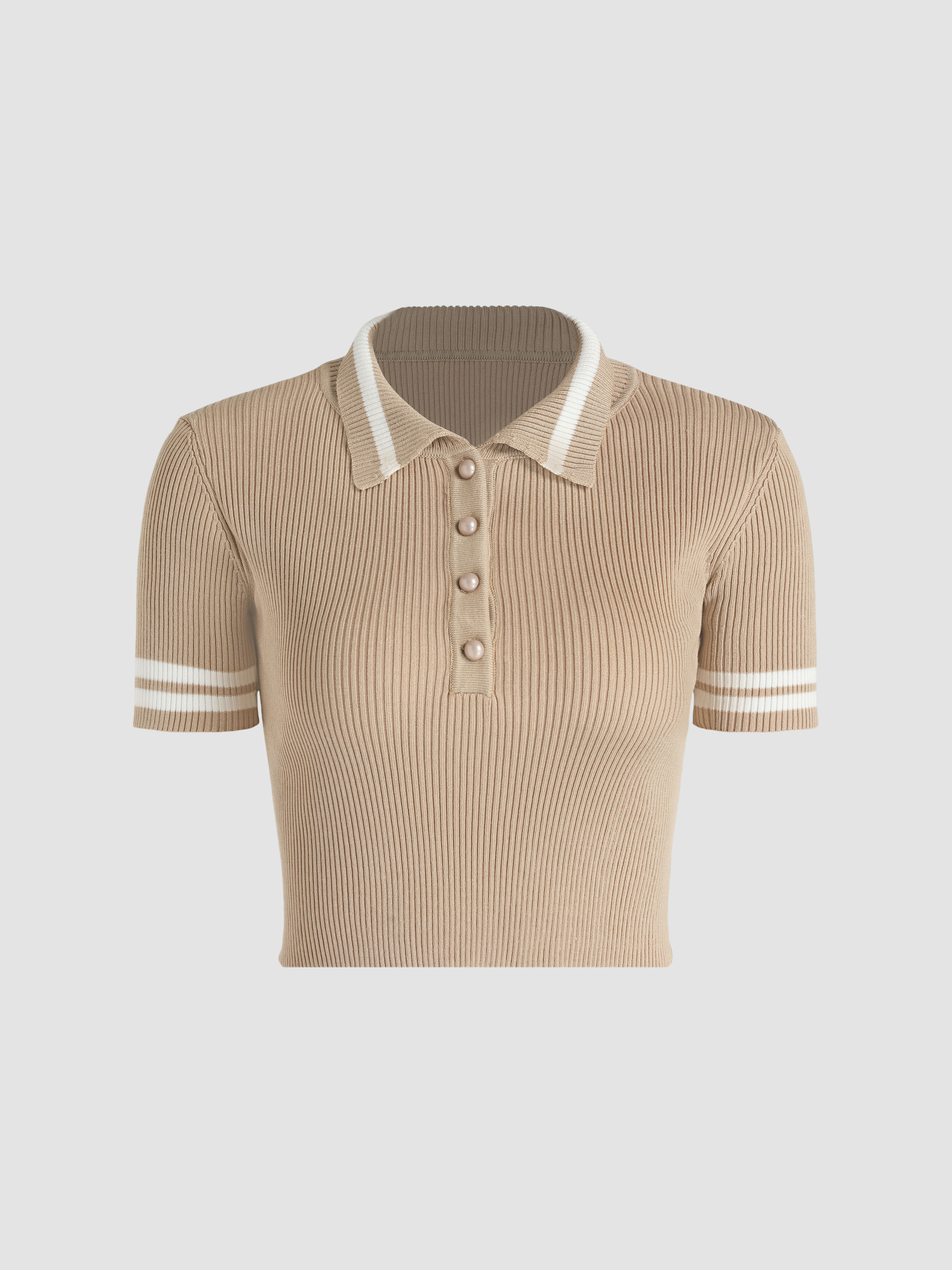 Knit Polo Crop Top - Cider