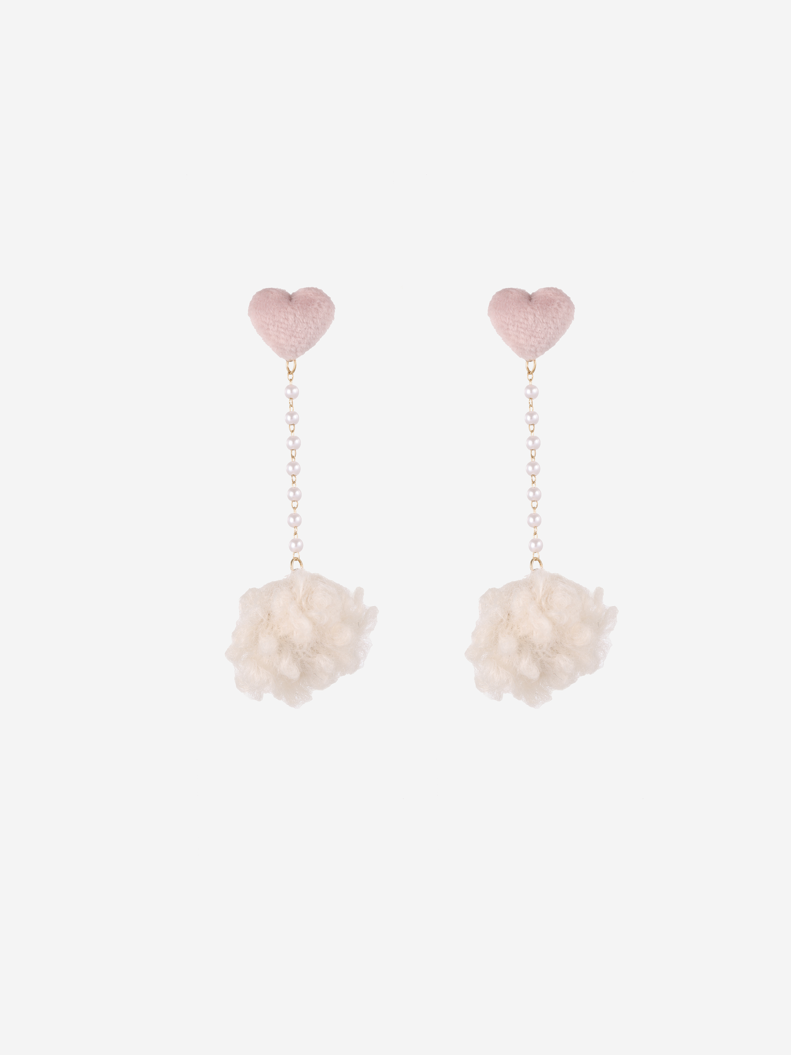 Fuzzy Heart&Ball Earrings Cider