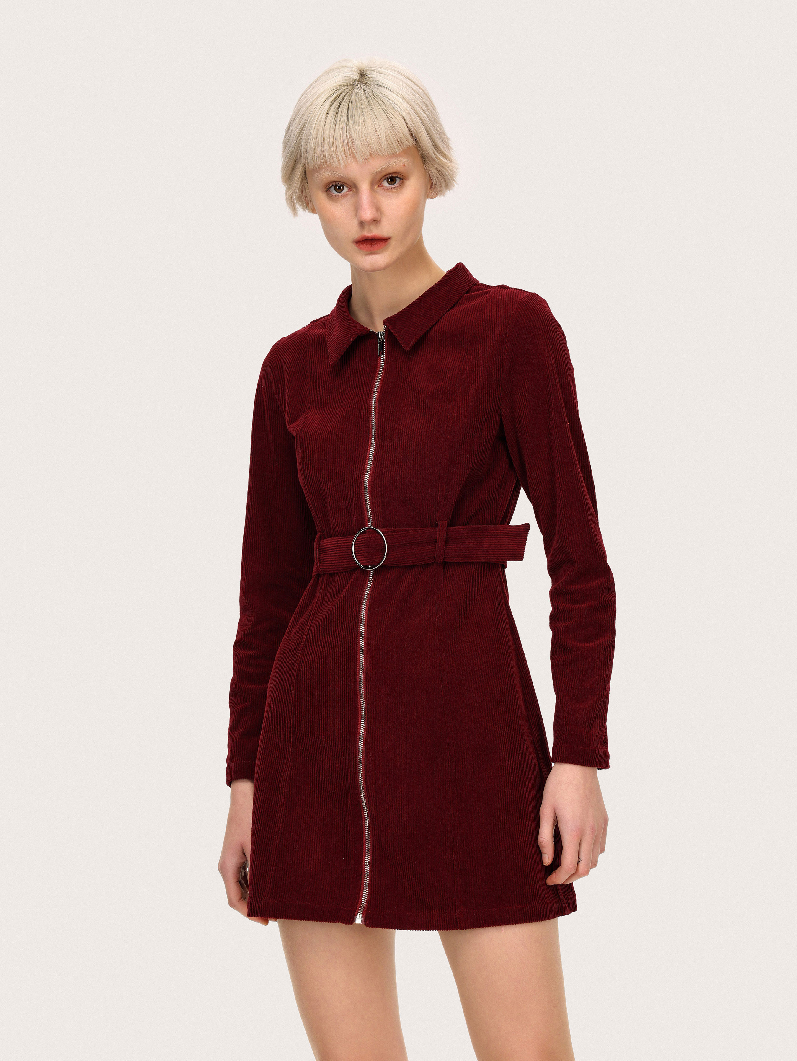 corduroy zip up dress