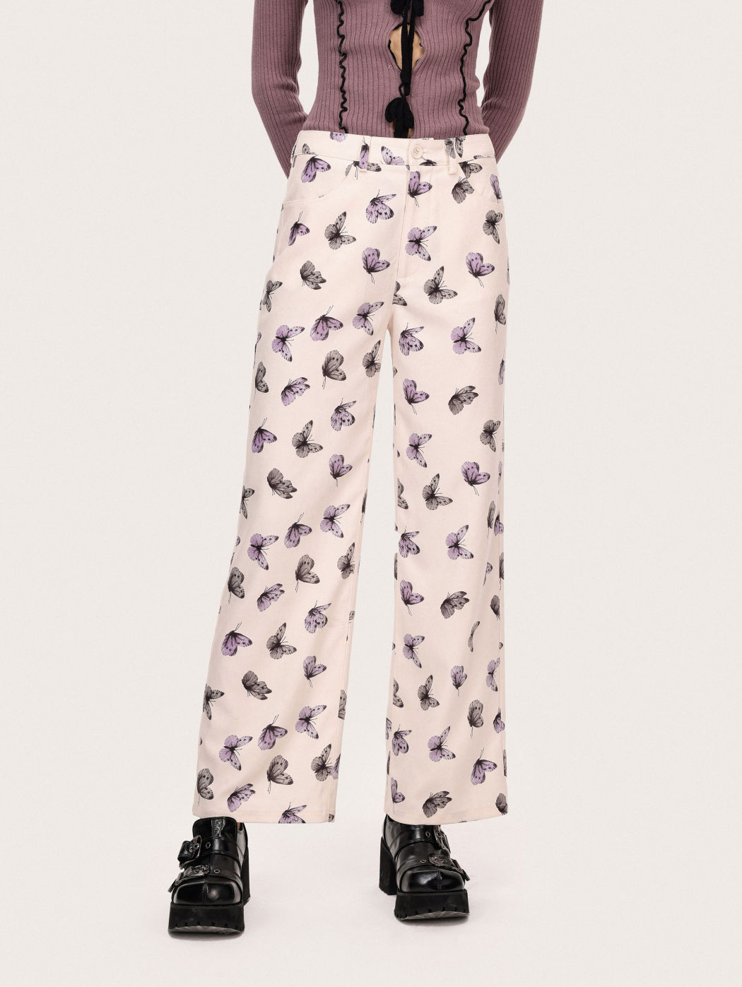 Denim Butterfly Jeans For School Daily Casual Picnic Exhibition Coffee